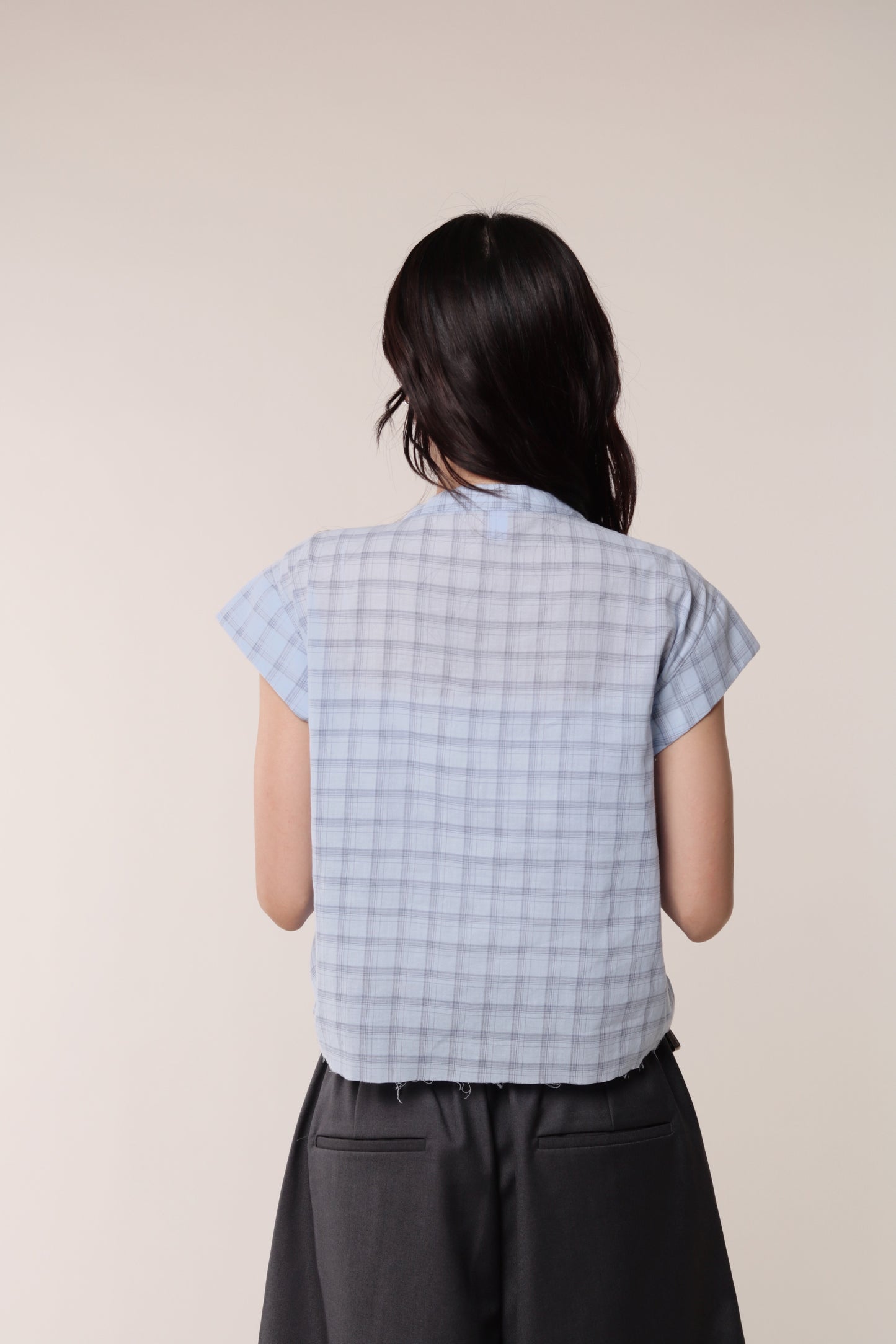 Gathered Check Shirt (Blue)