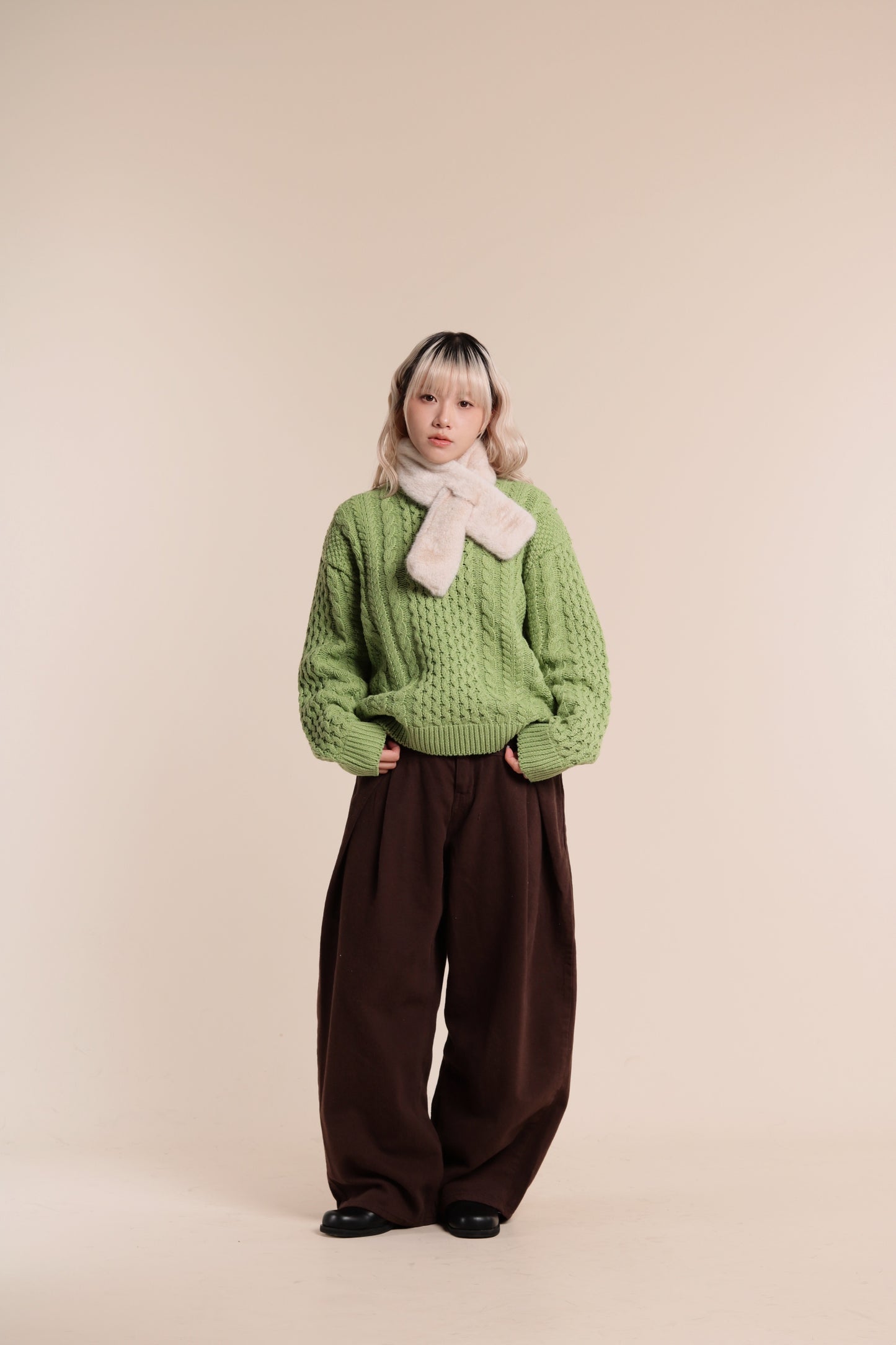 Oversized Cable Knit Sweater (Green)