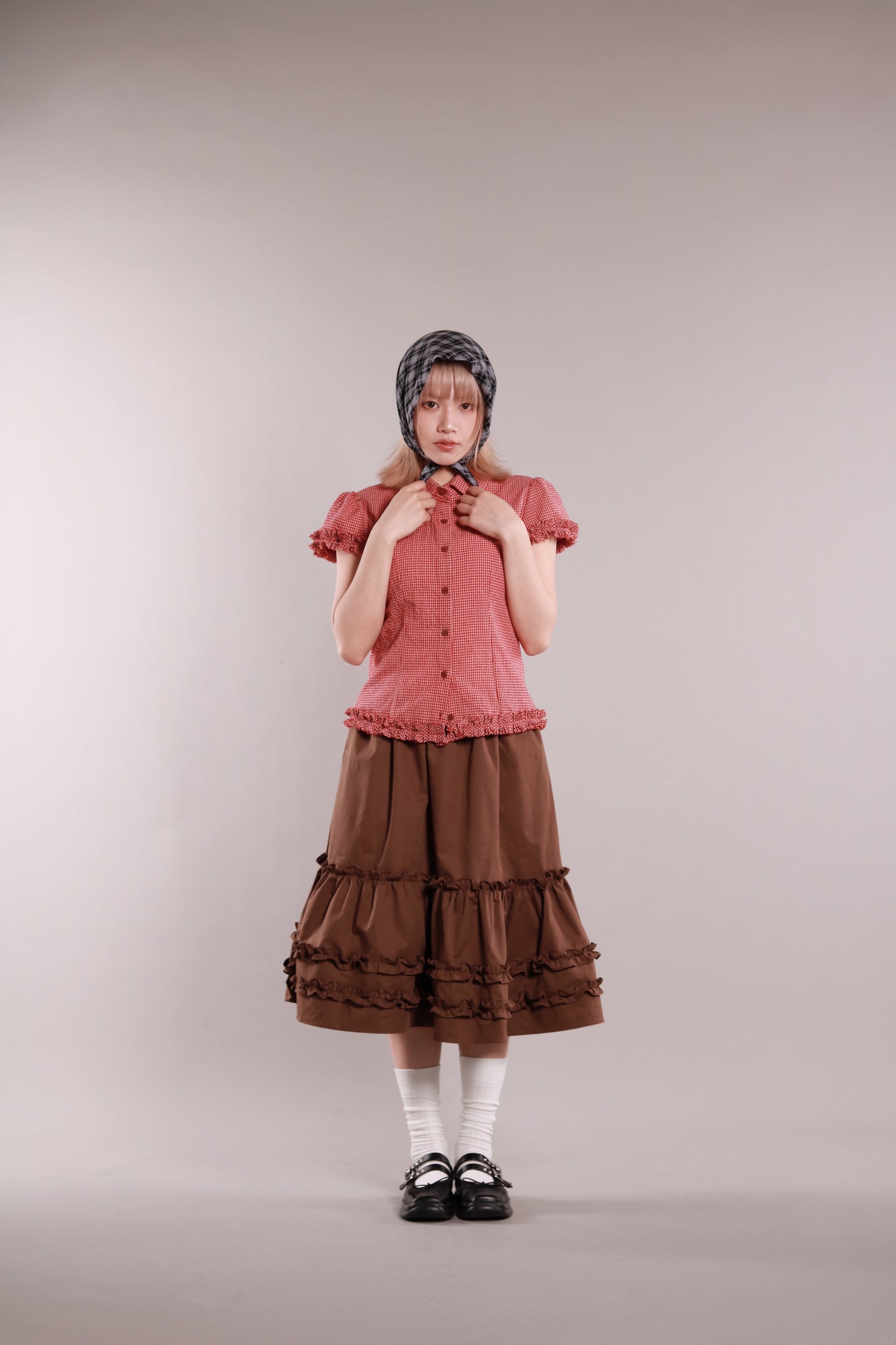 Doll Ruffle Midi Skirt (Brown)