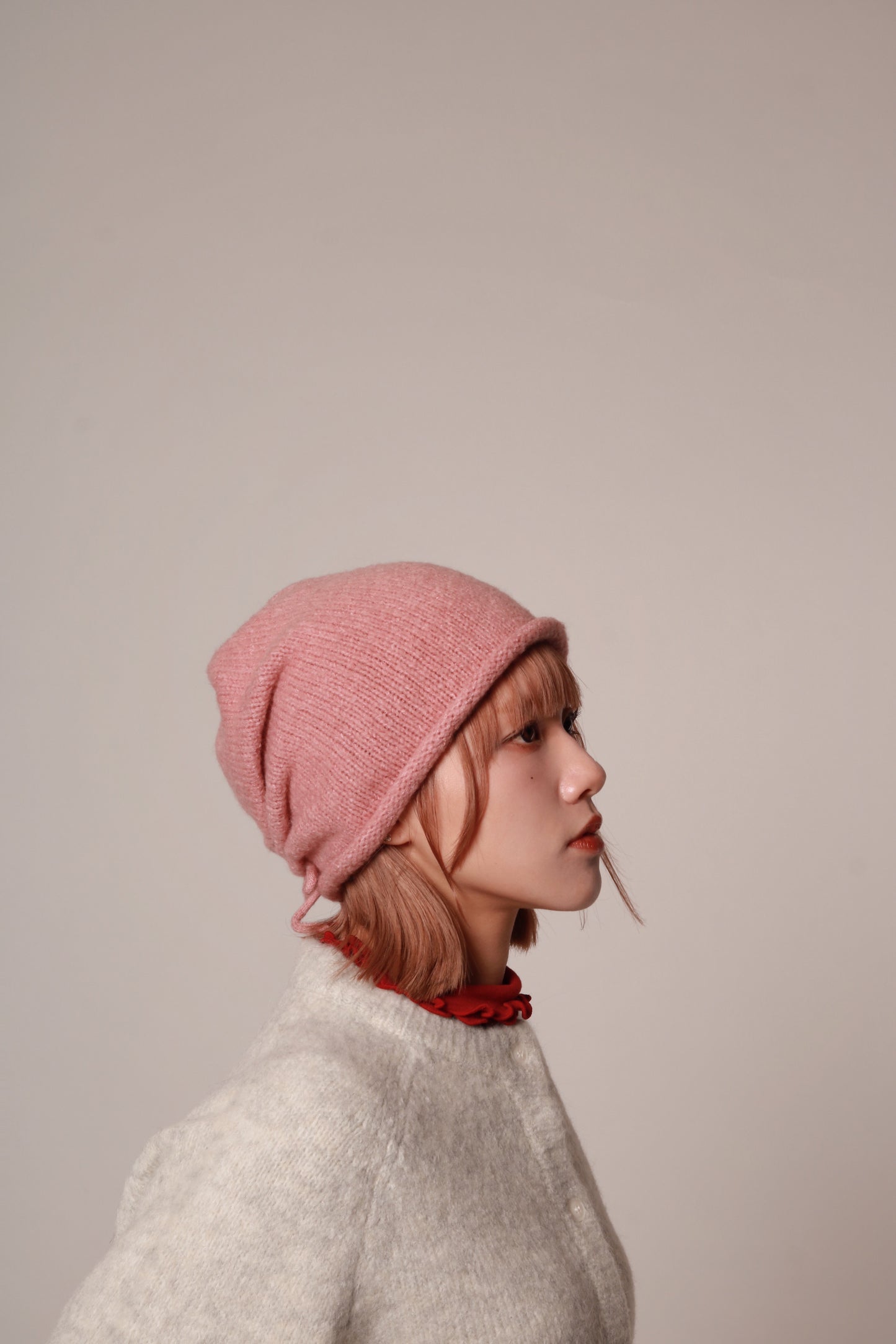 Gathered Ribbon Beanie (Beige/Black/Charcoal/Pink/Red)