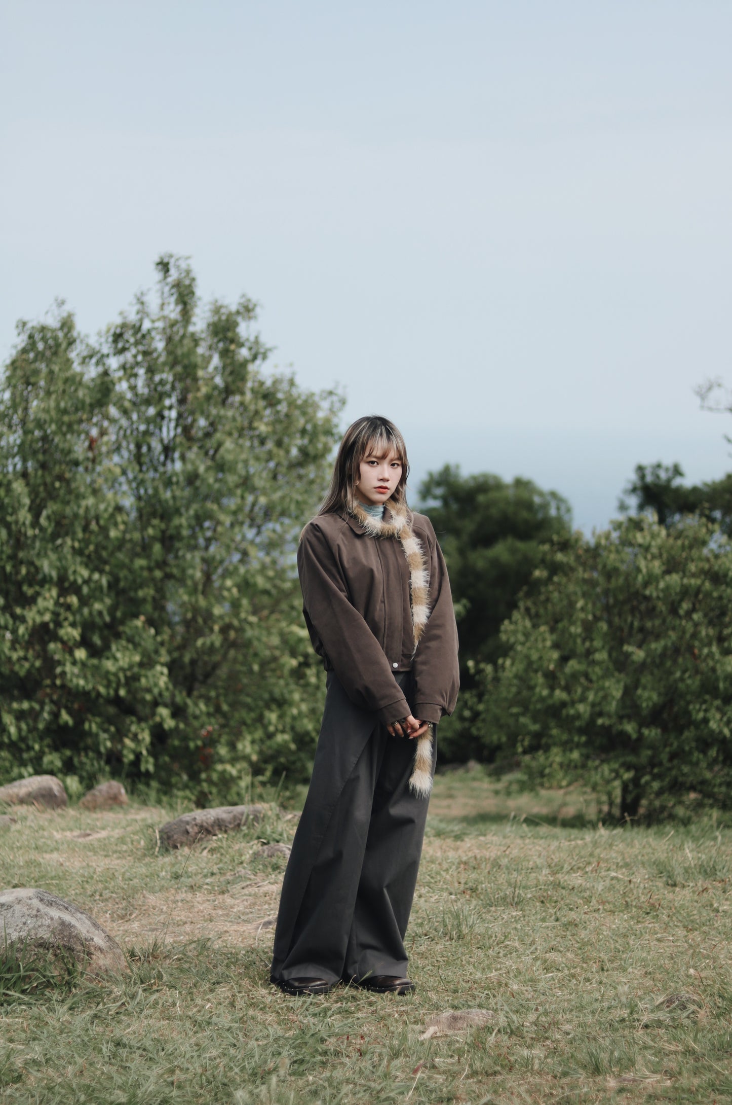 Cropped Blouson Jacket (Brown)