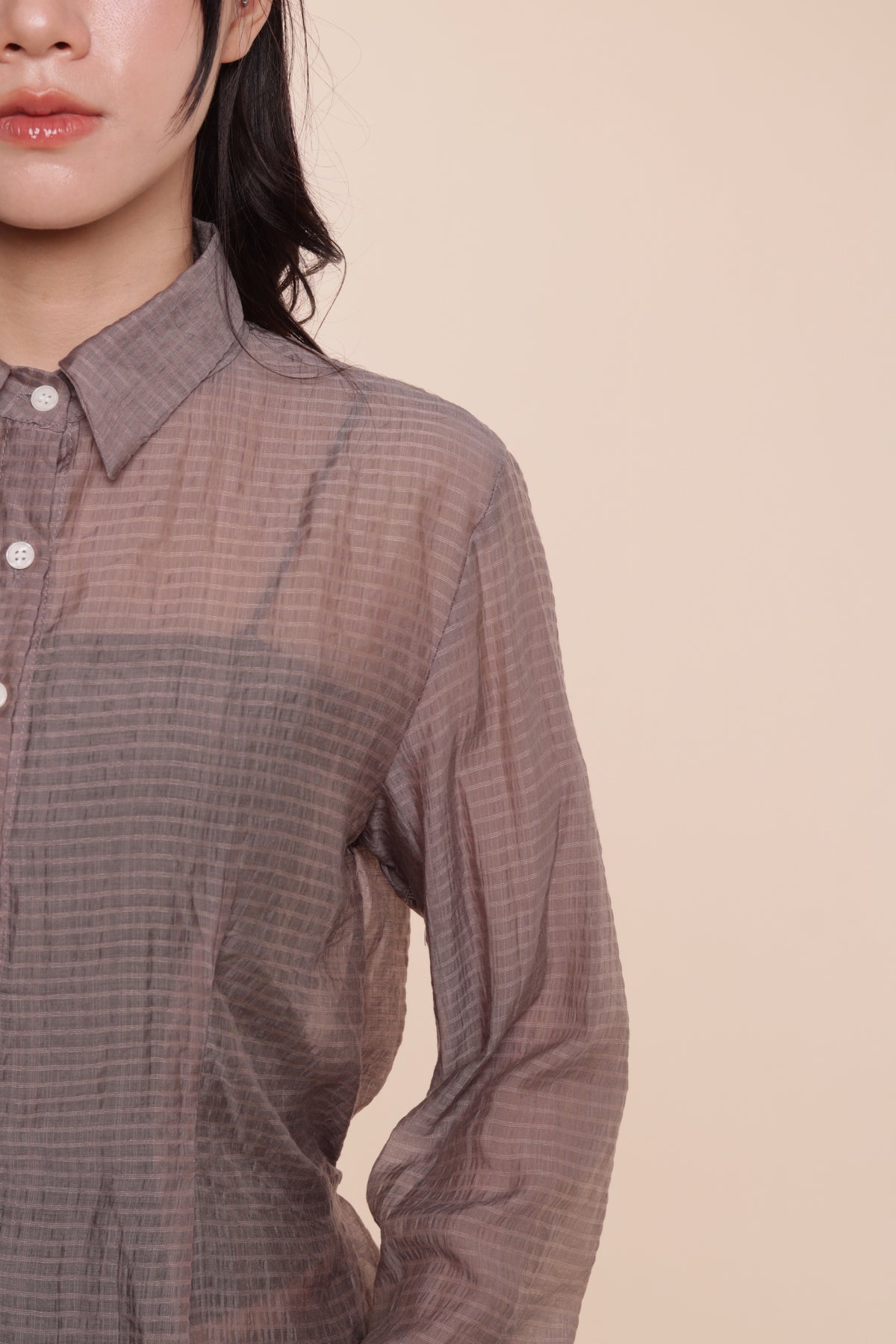 Checkered See Through Shirt (Brown)