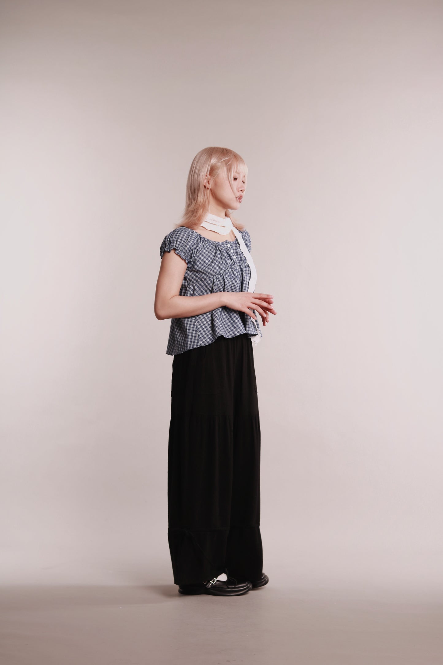 Plaid Button Blouse (Blue)