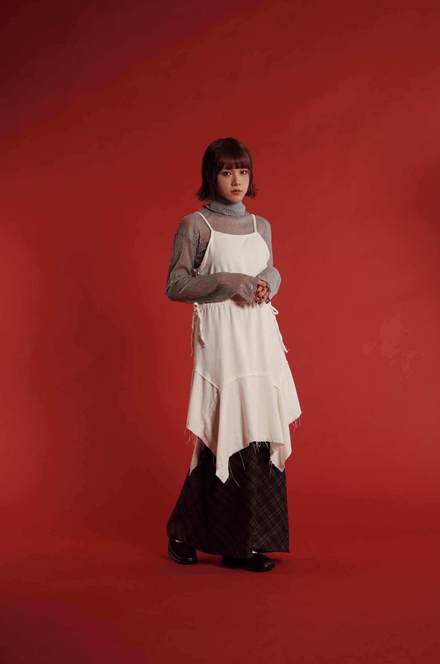 Checkered Slit Skirt (Brown)