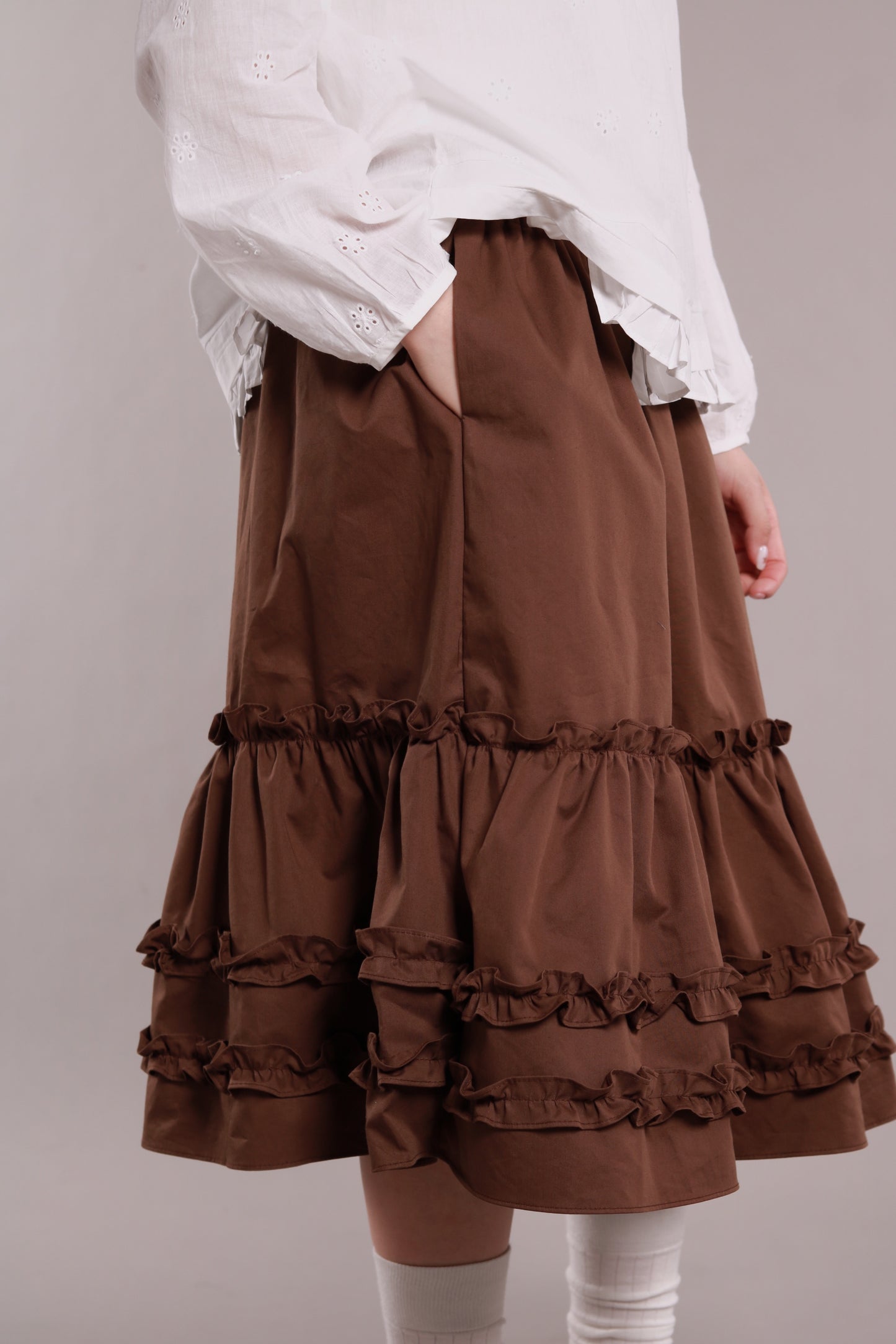 Doll Ruffle Midi Skirt (Brown)
