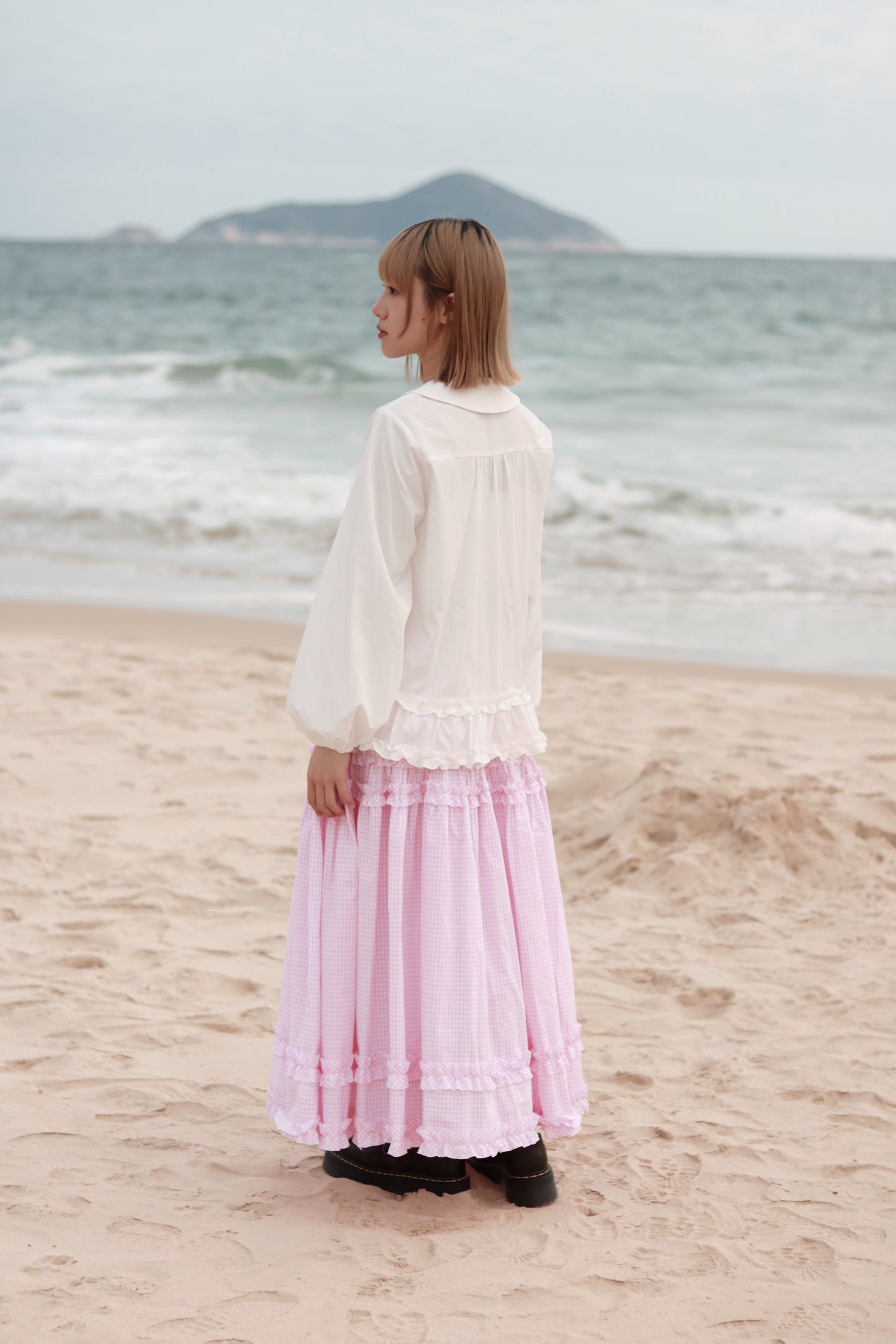 Doll Checkered Ruffle Skirt (Pink)