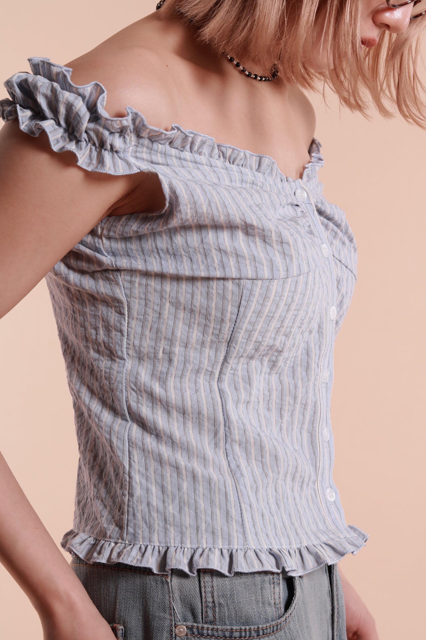 Striped Sleeveless Top (Baby Blue)