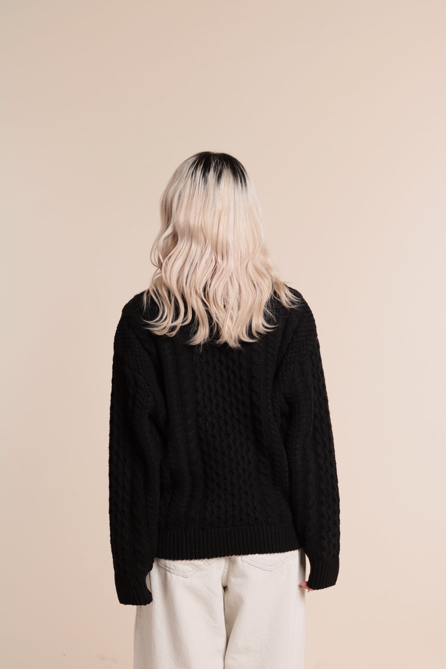 Oversized Cable Knit Sweater (Black)