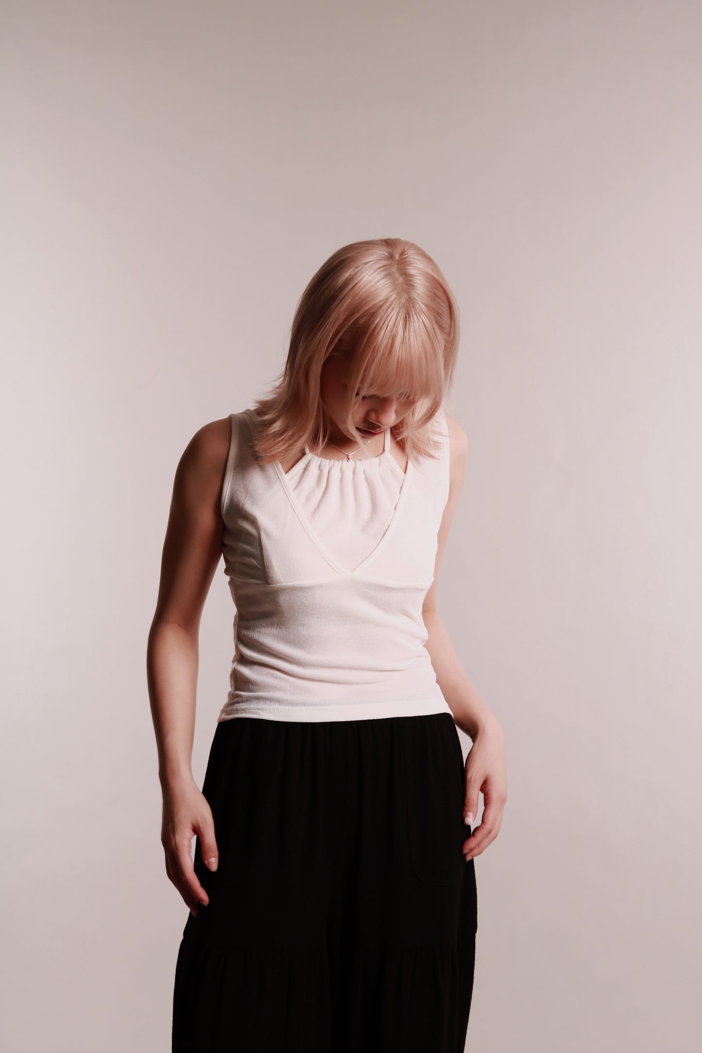 Layered Halter Tank Top (White)