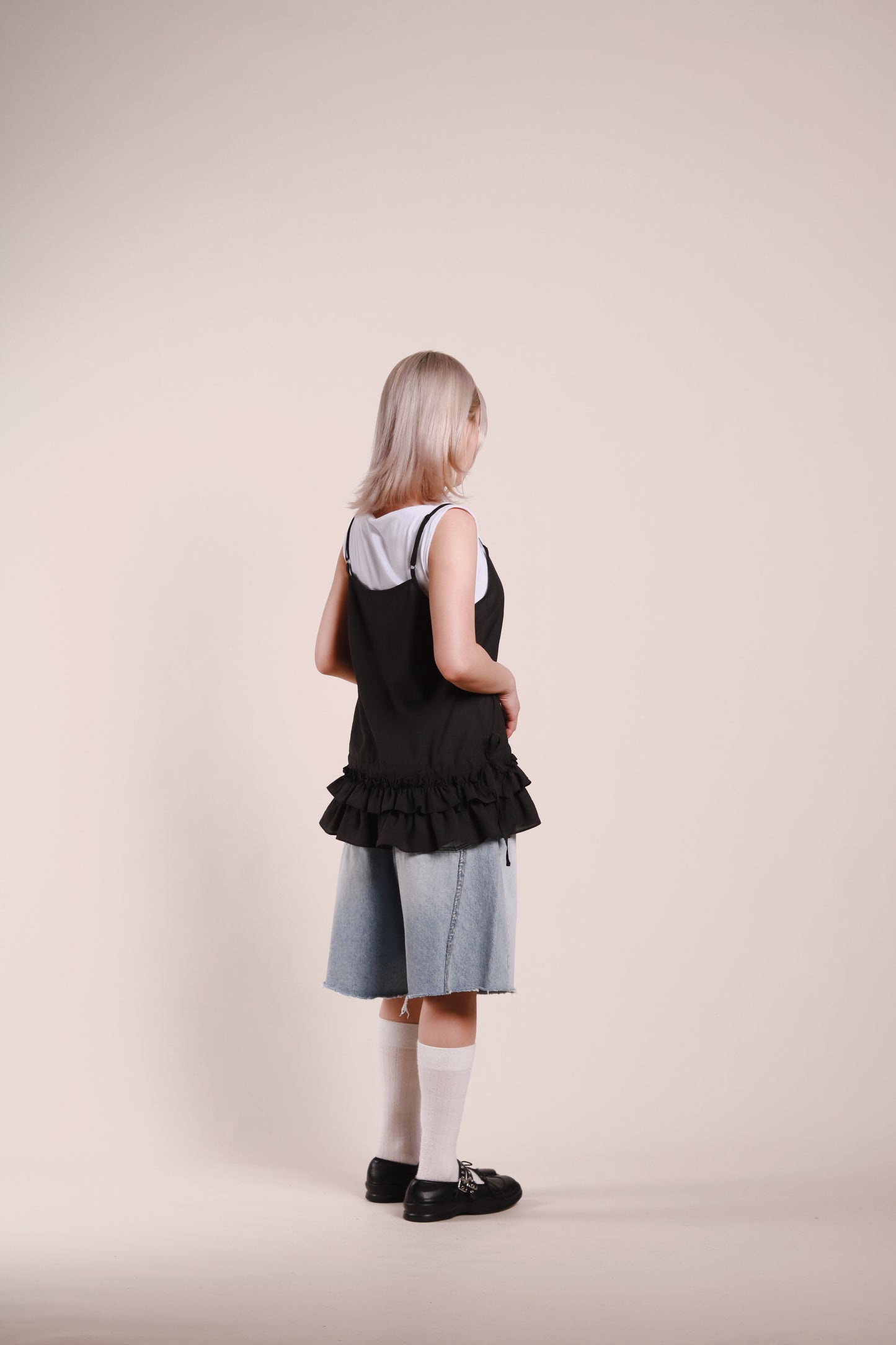 Double Ruffle Sleeveless Top (Black)