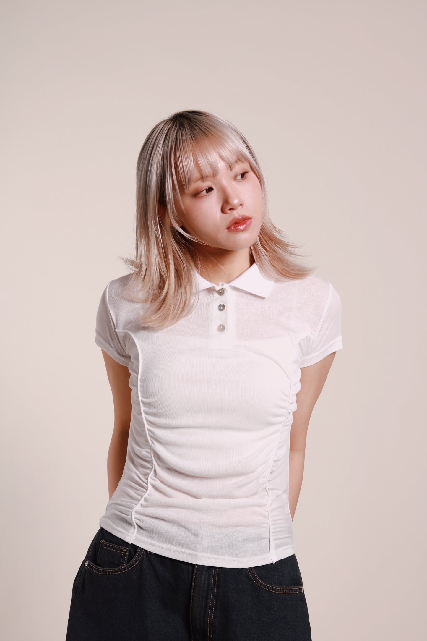 Gathered Polo Top (White)