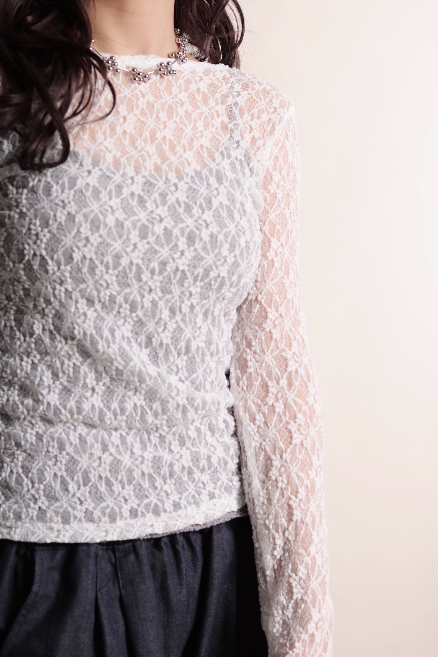 Lace Long Sleeve Top (White)