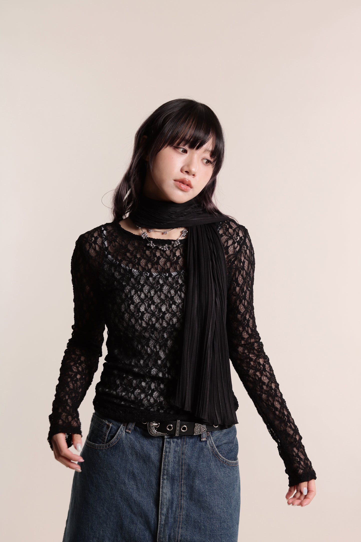 Lace Long Sleeve Top (Black)