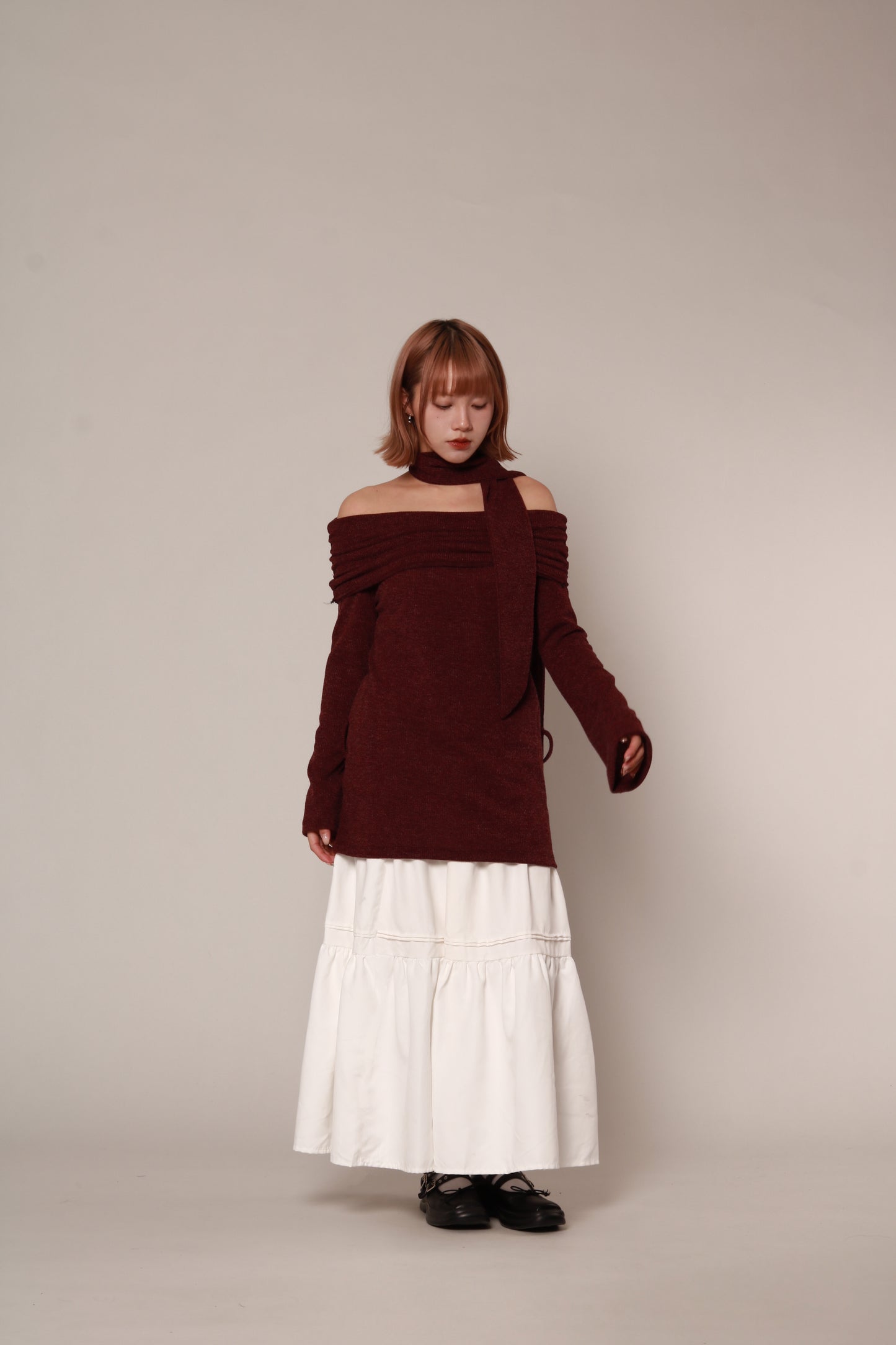 Off Shoulder Knit Top (Red)