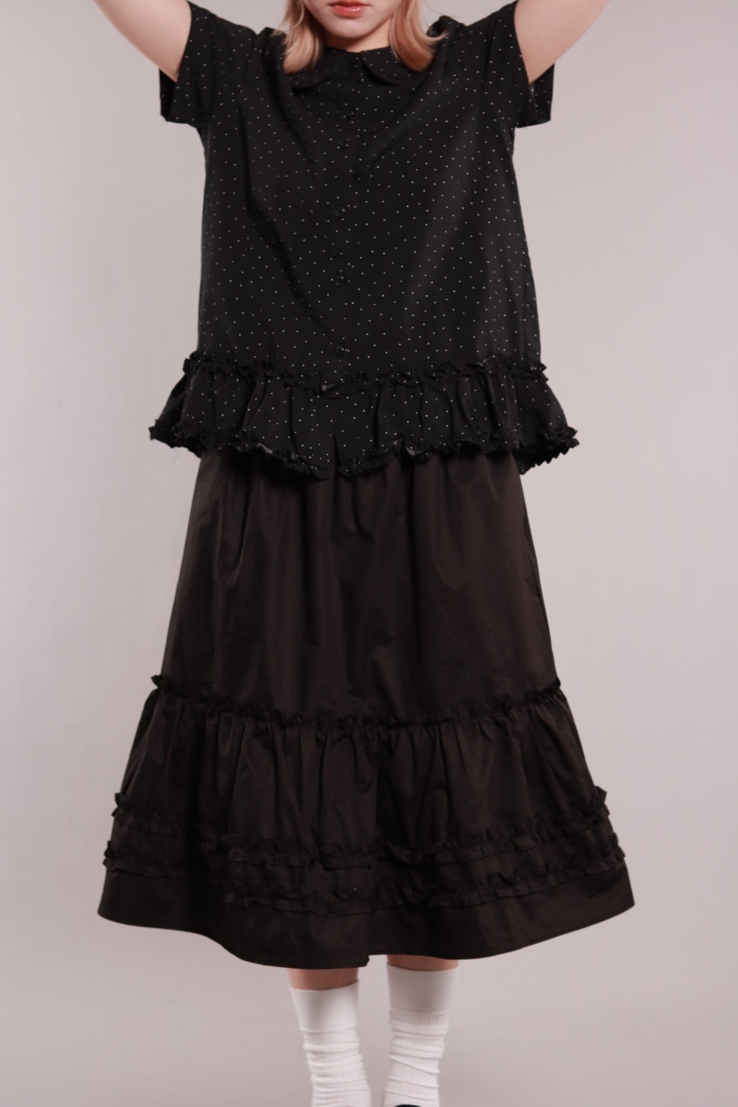 Doll Ruffle Midi Skirt (Black)