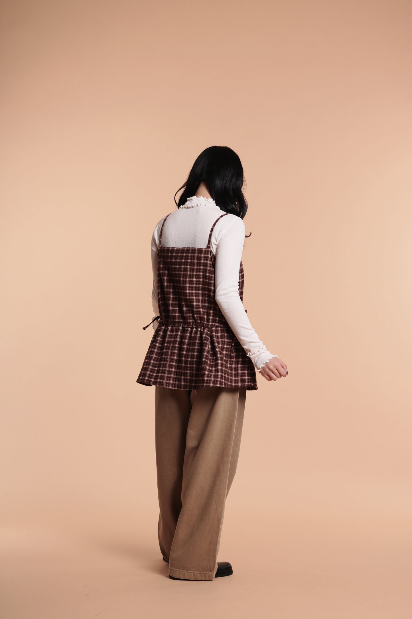 Checkered Sleeveless Top (Brown)