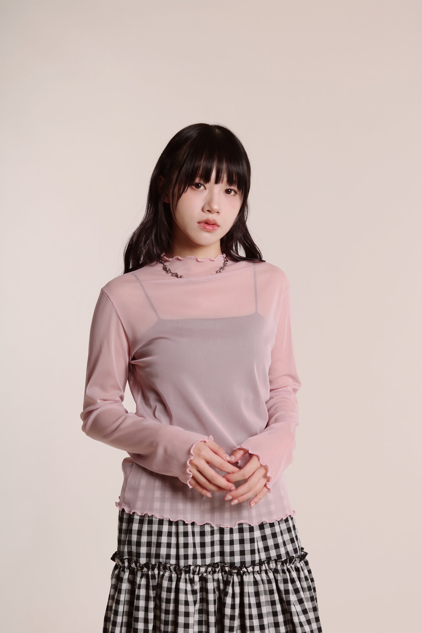 Ruffle See Through Top (Pink)