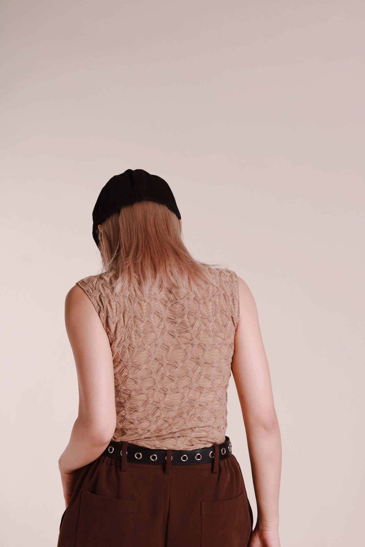 Autumn Gathered Sleeveless Top (Beige)