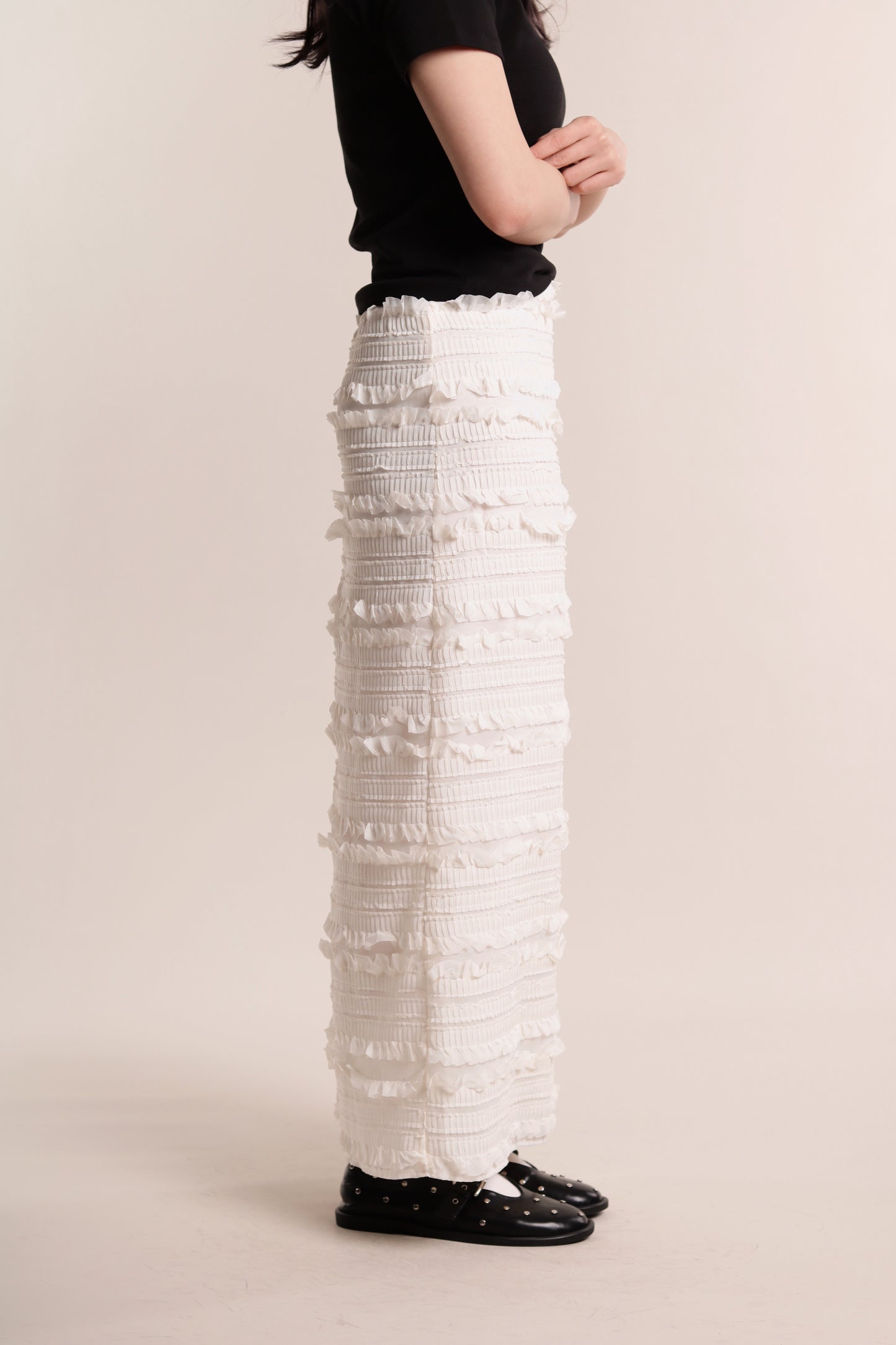 Textured Ruffle Maxi Skirt (Ivory)