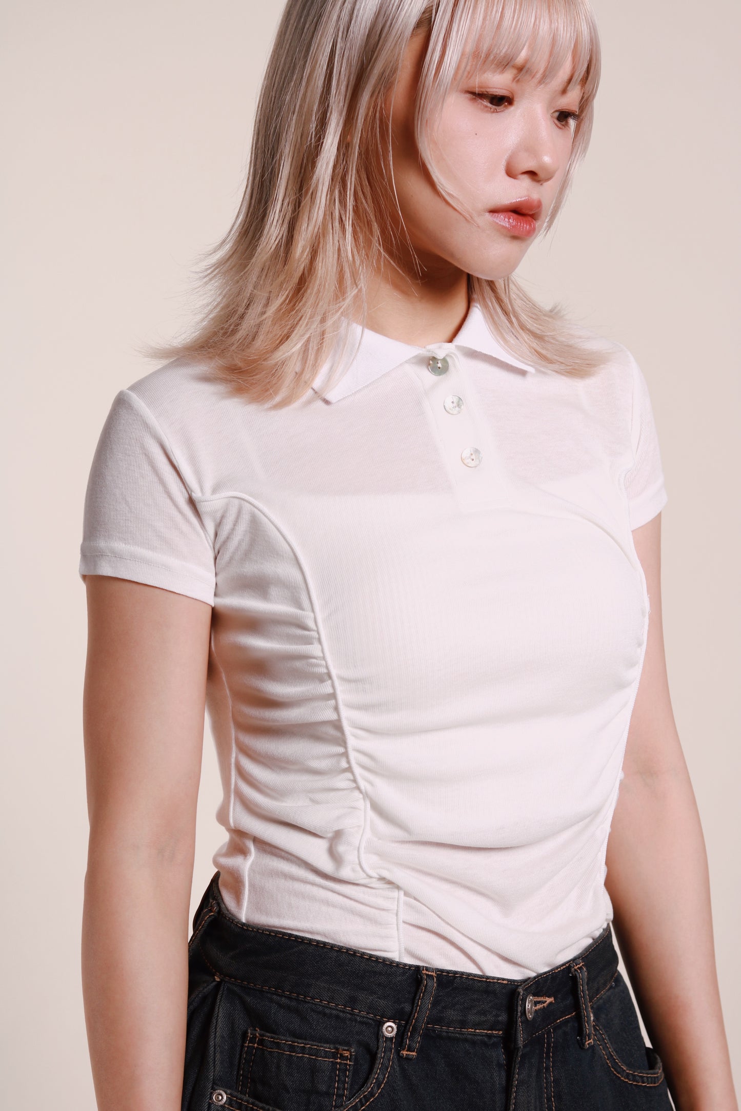 Gathered Polo Top (White)