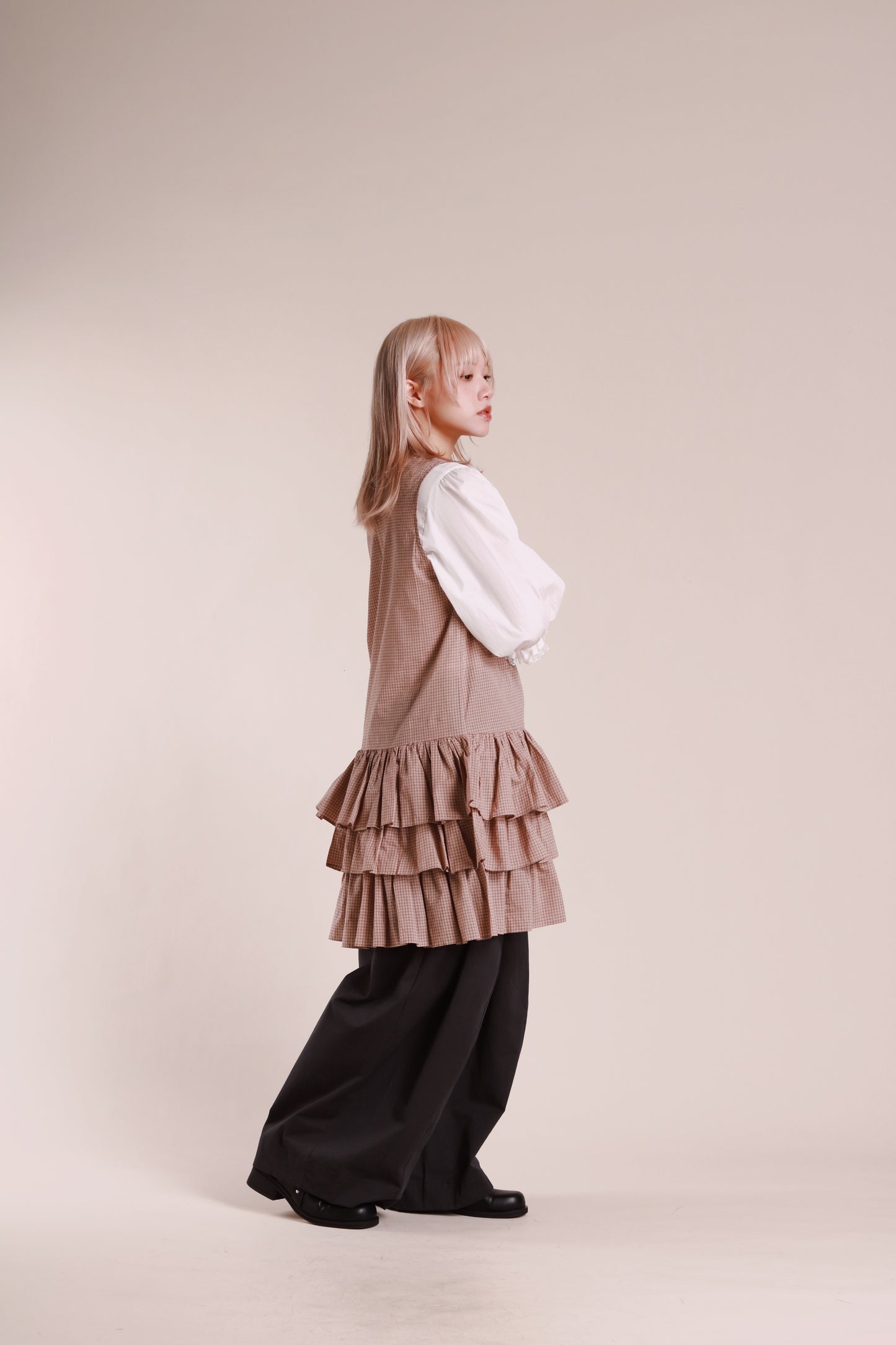 Layered Ruffle Dress (Beige)