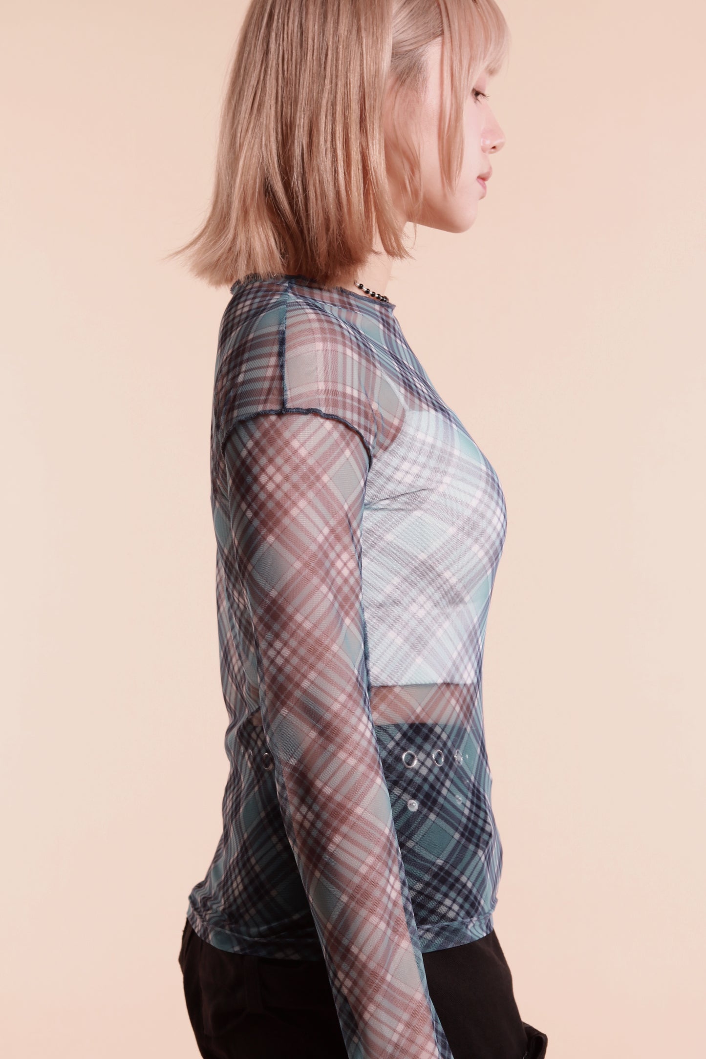 Checkered See Through Top (Blue)