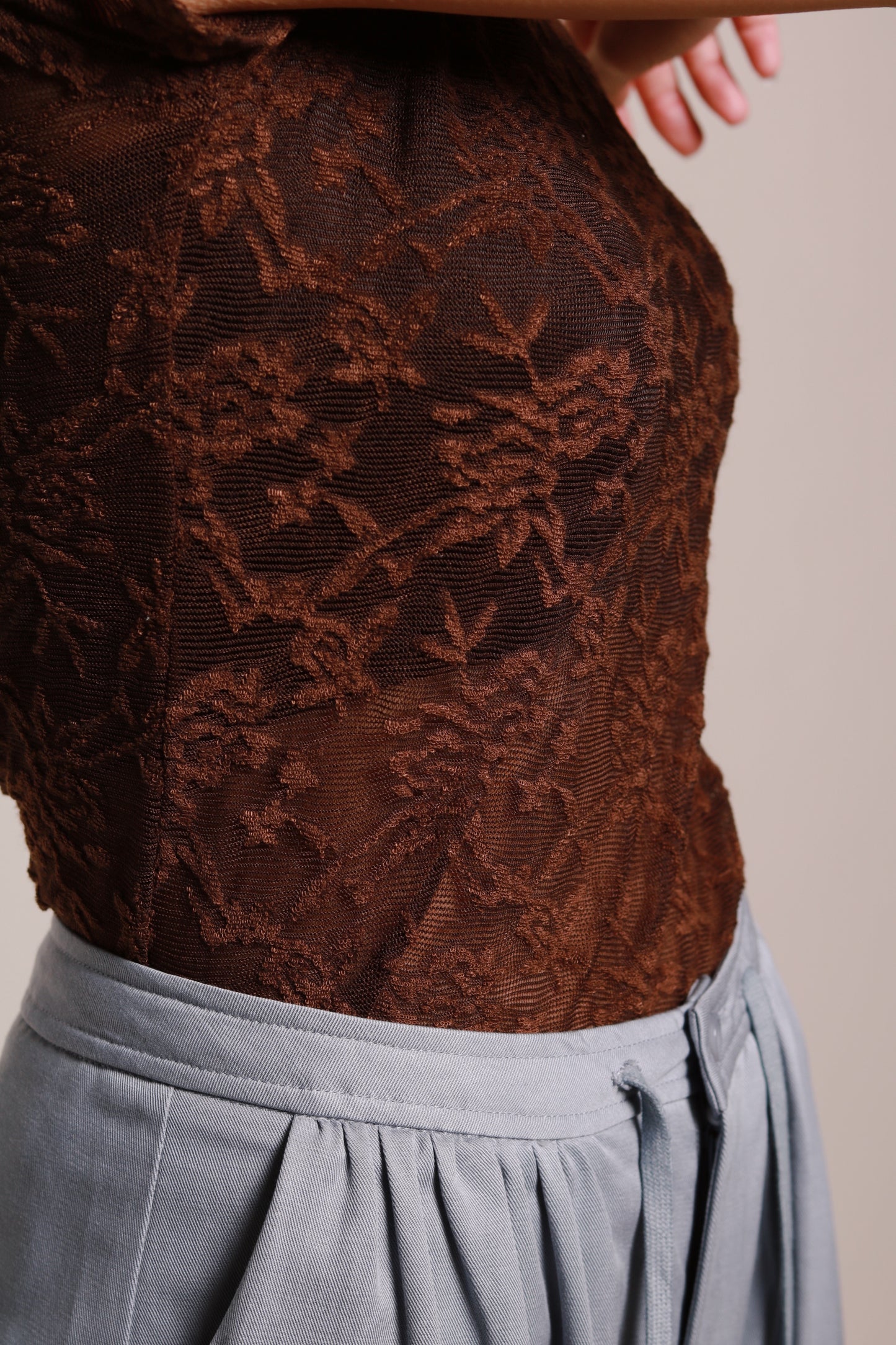 Mesh Flower Top (Brown)
