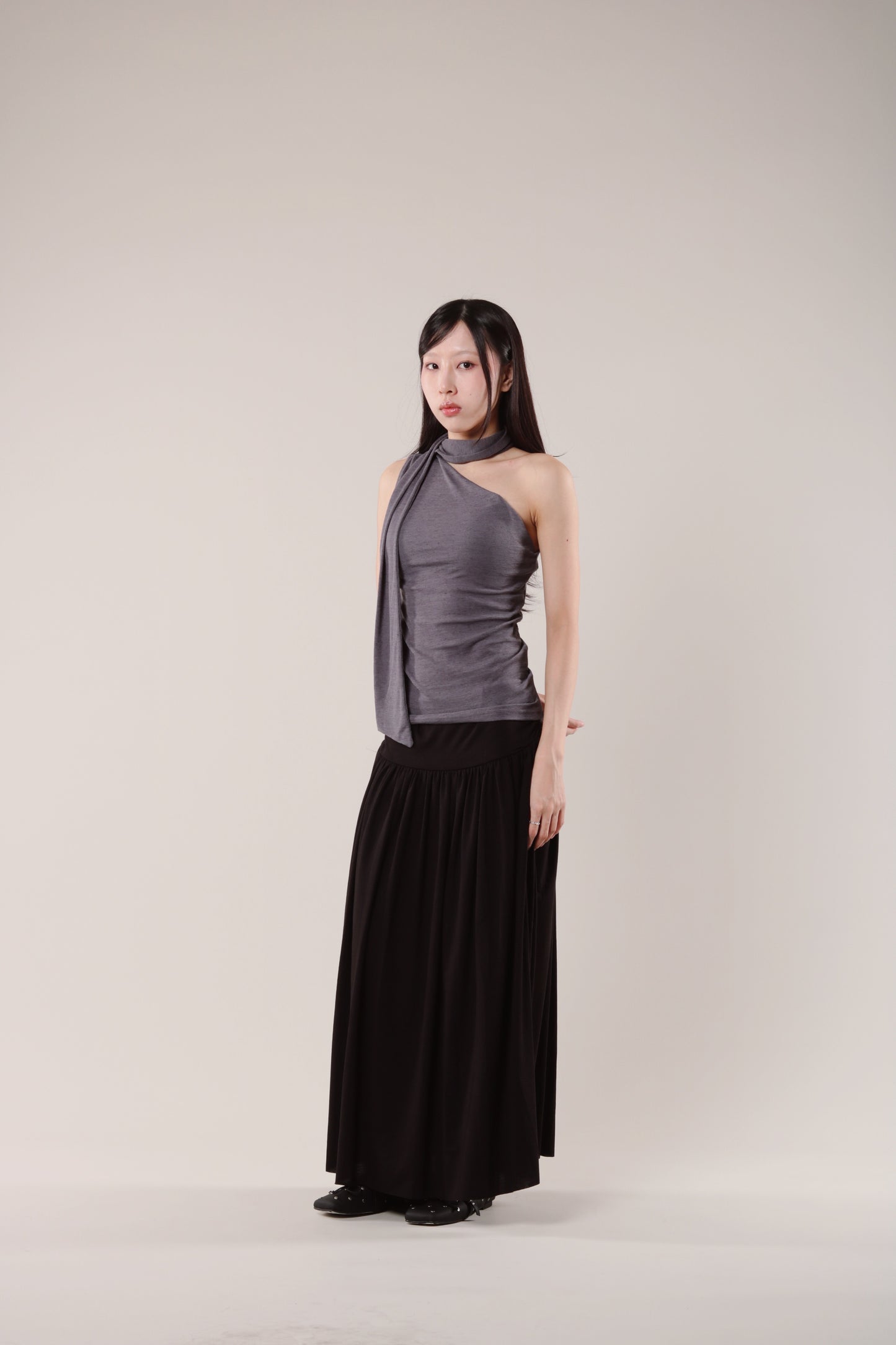 Linen Scarf Top (Charcoal)