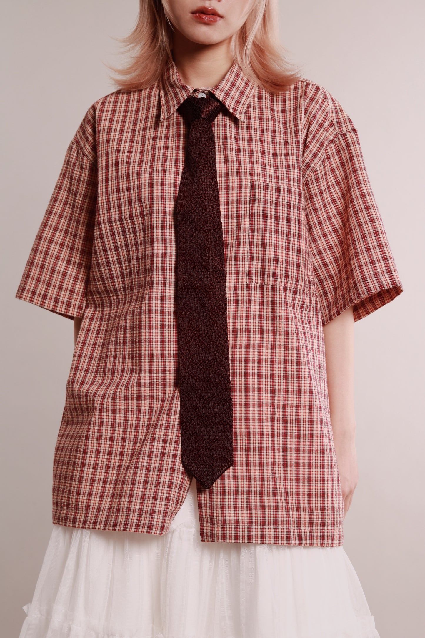 Plaid Loose Shirt (Brown)