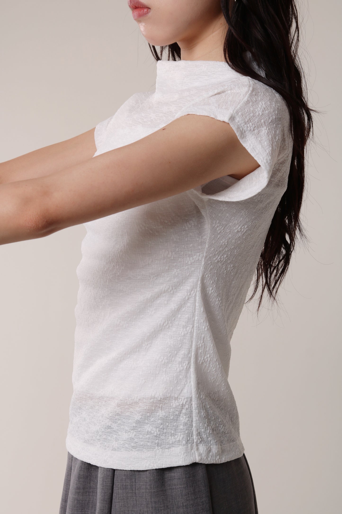 Mesh Mock Neck Top (White)