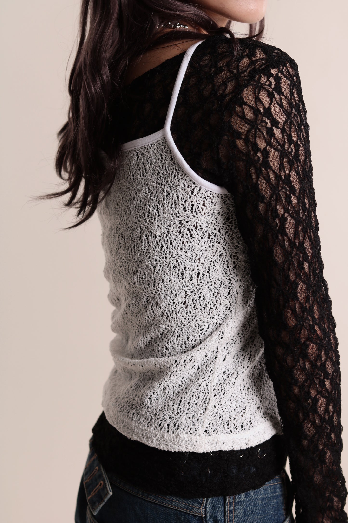 Lace Long Sleeve Top (Black)