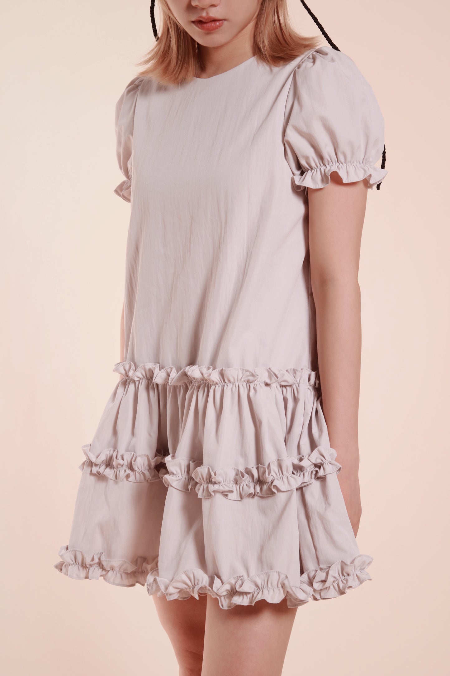 Doll Puff Sleeve Mini Dress (Grey)