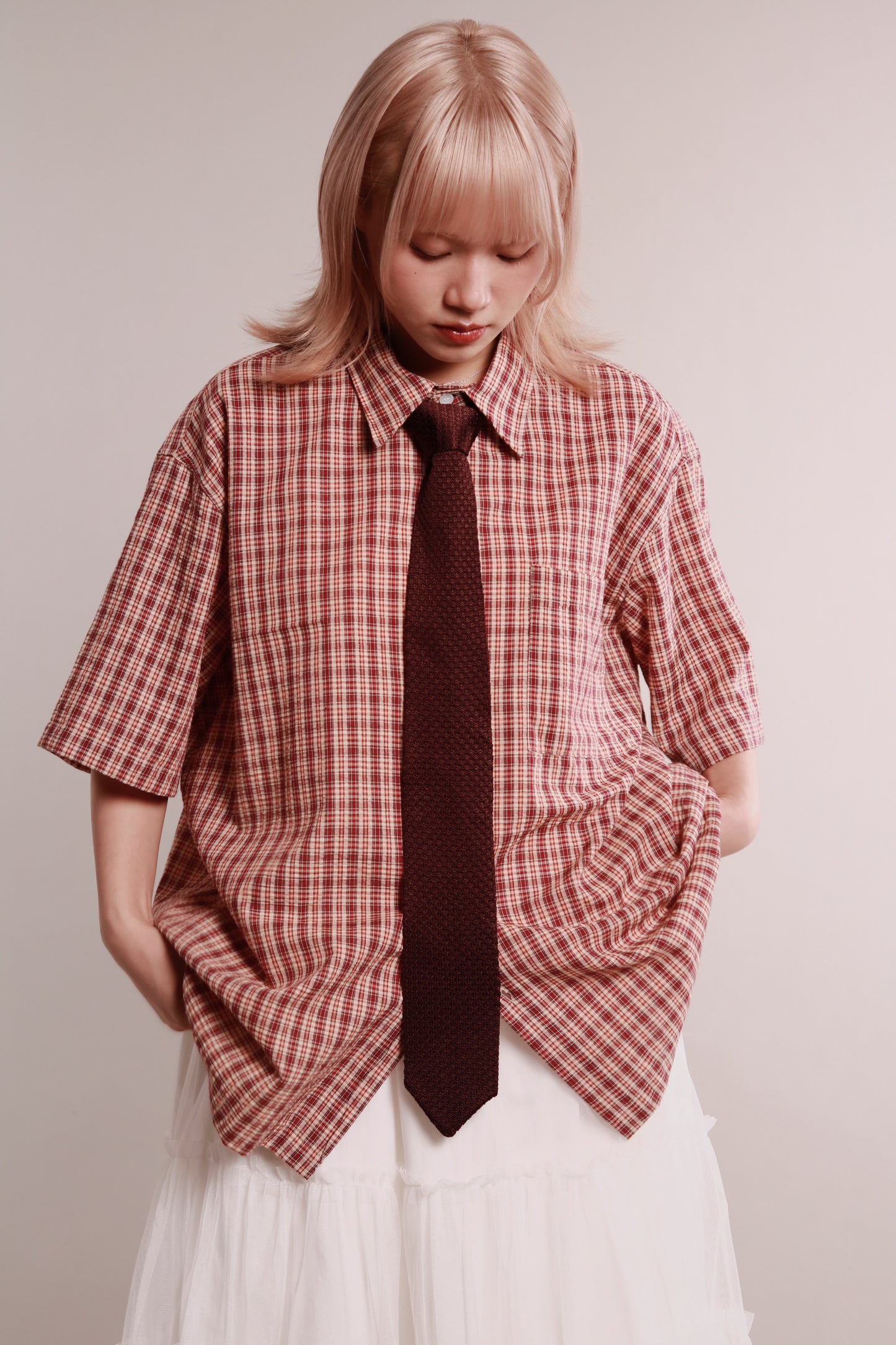 Plaid Loose Shirt (Brown)