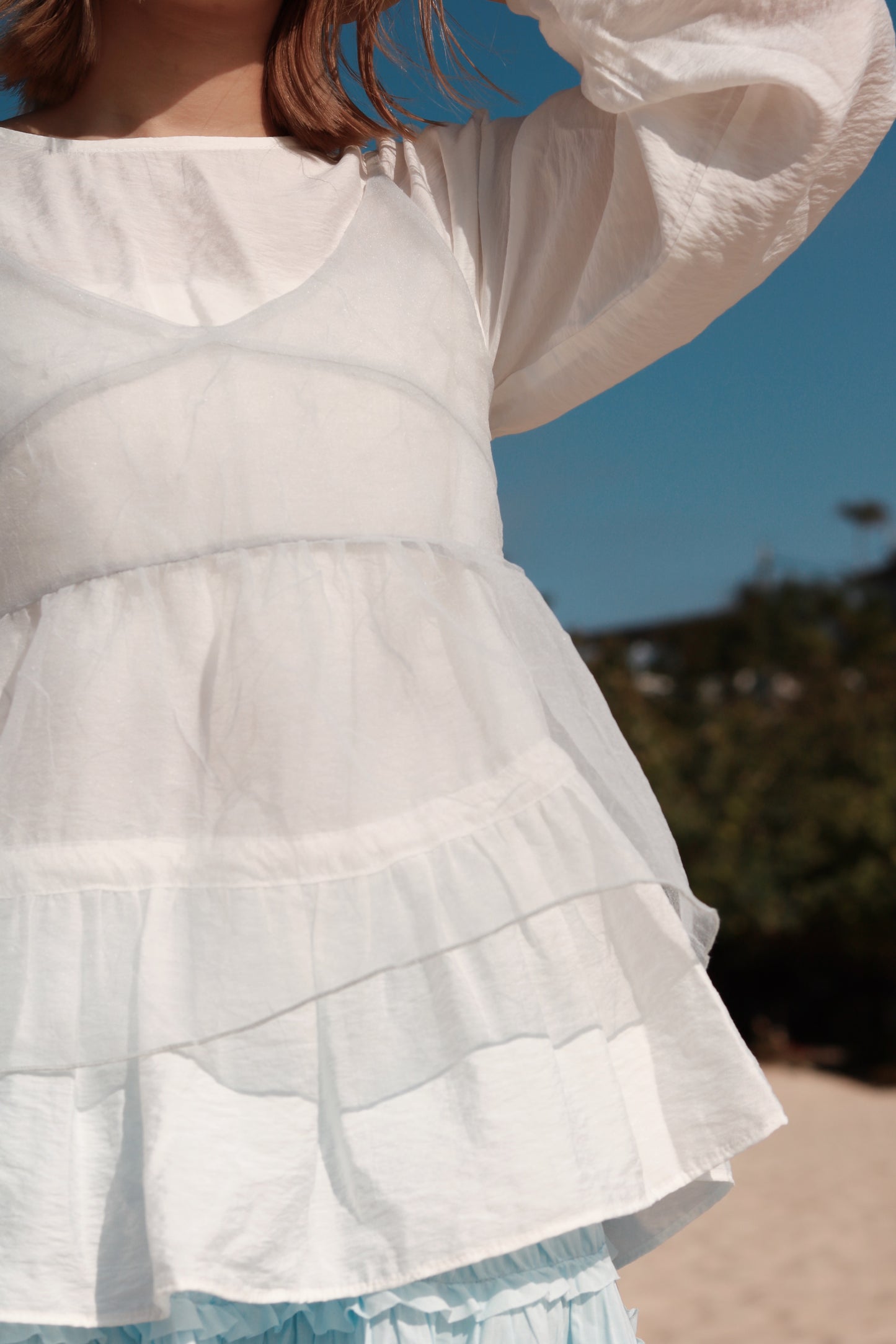 Doll Ribbon Sleeveless Top (Sky)