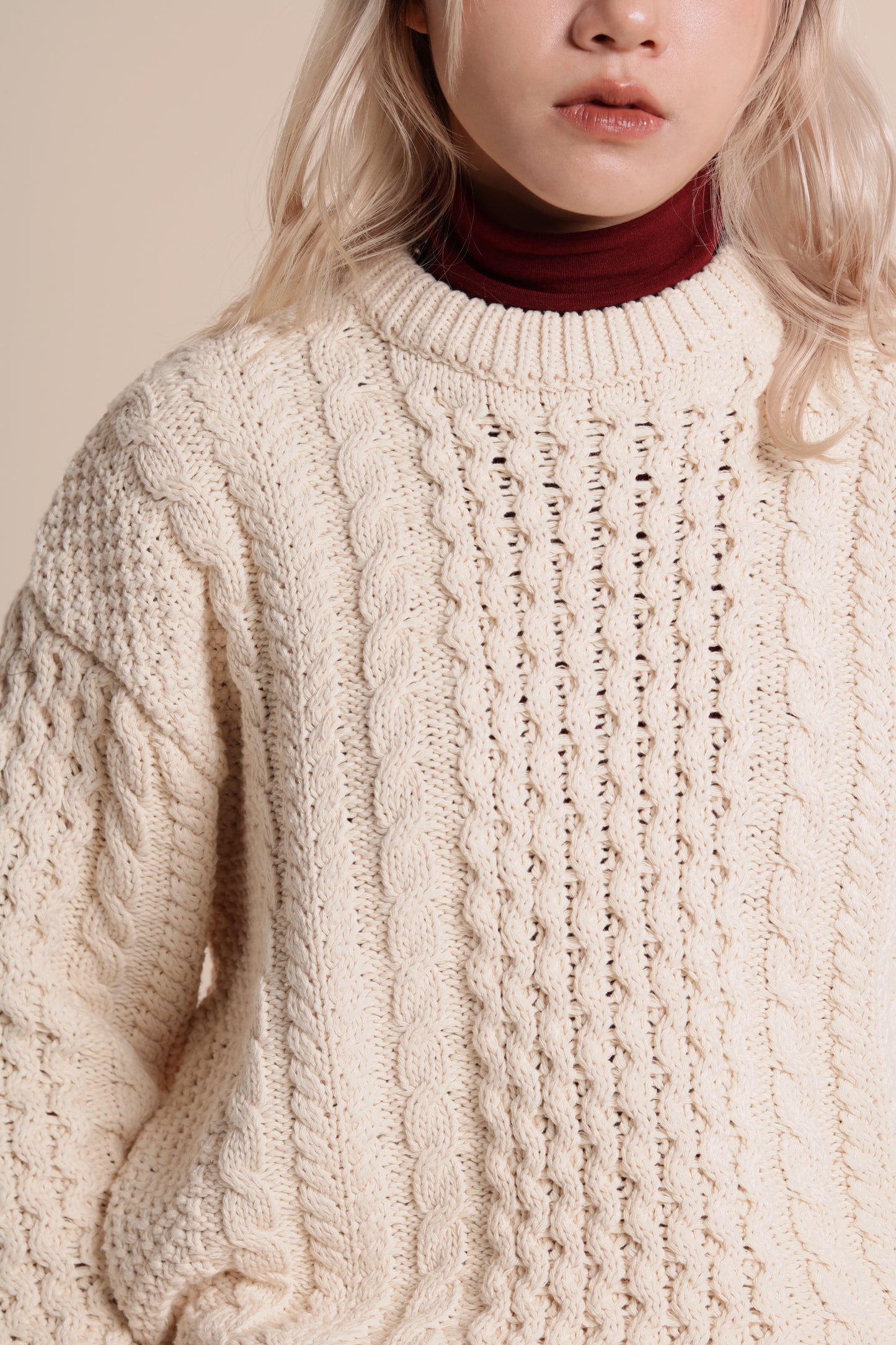 Oversized Cable Knit Sweater (Ivory)