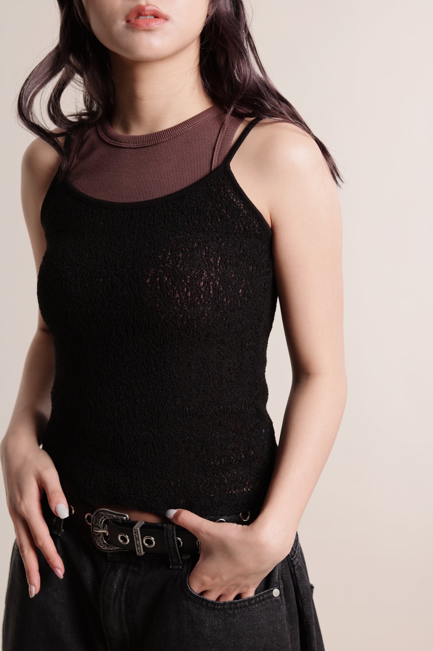 Mesh Sleeveless Top (Black)