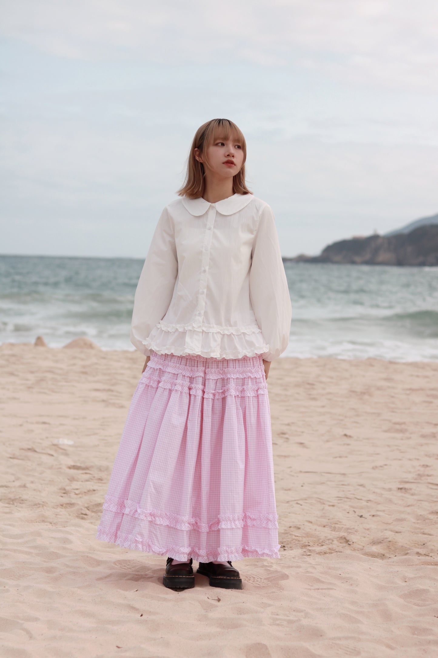 Doll Checkered Ruffle Skirt (Pink)