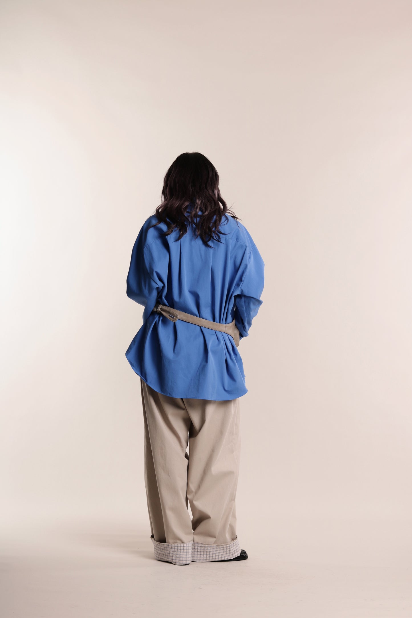 Check Detail Pleated Pants (Beige)