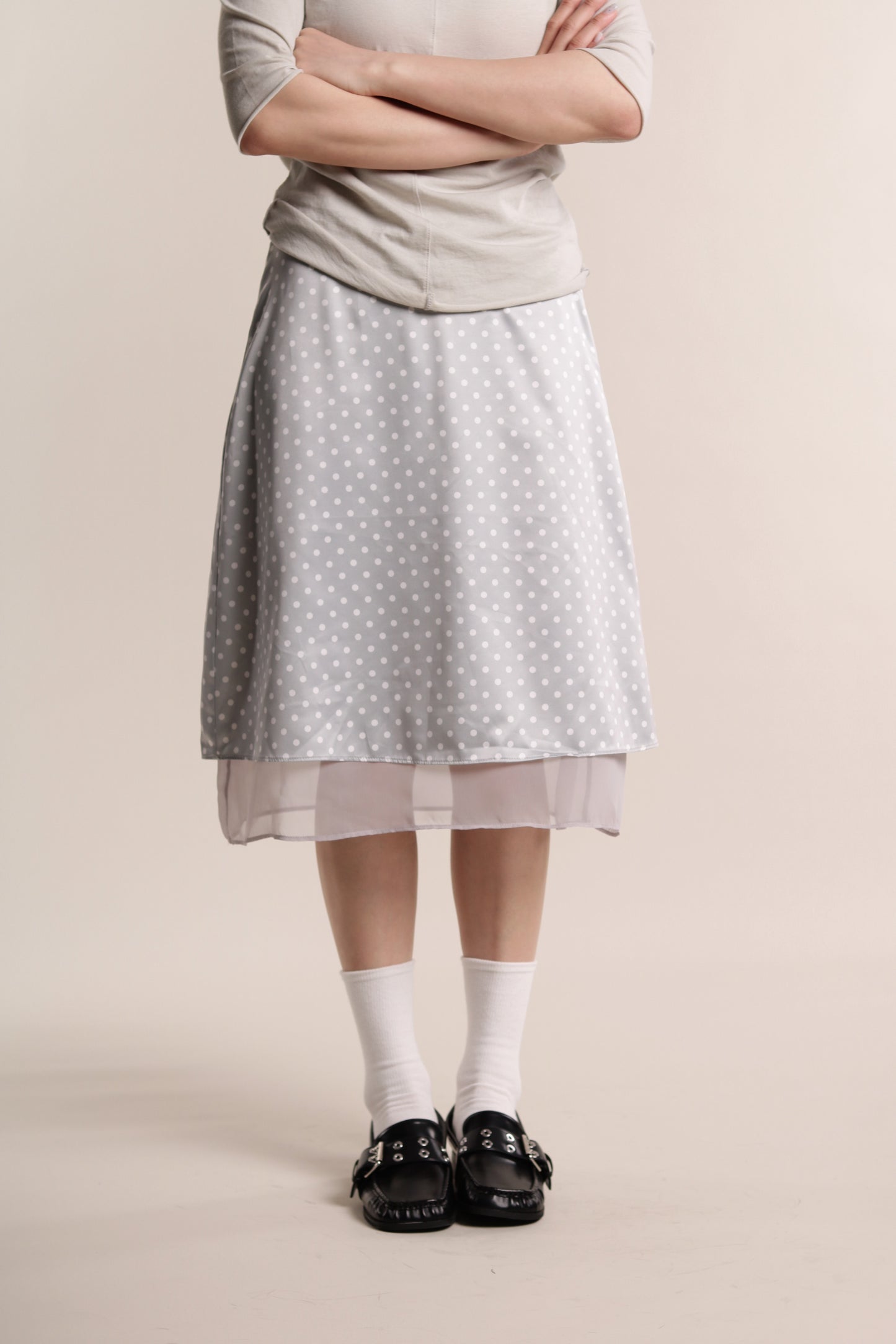 Polka Dot Midi Skirt (Grey)