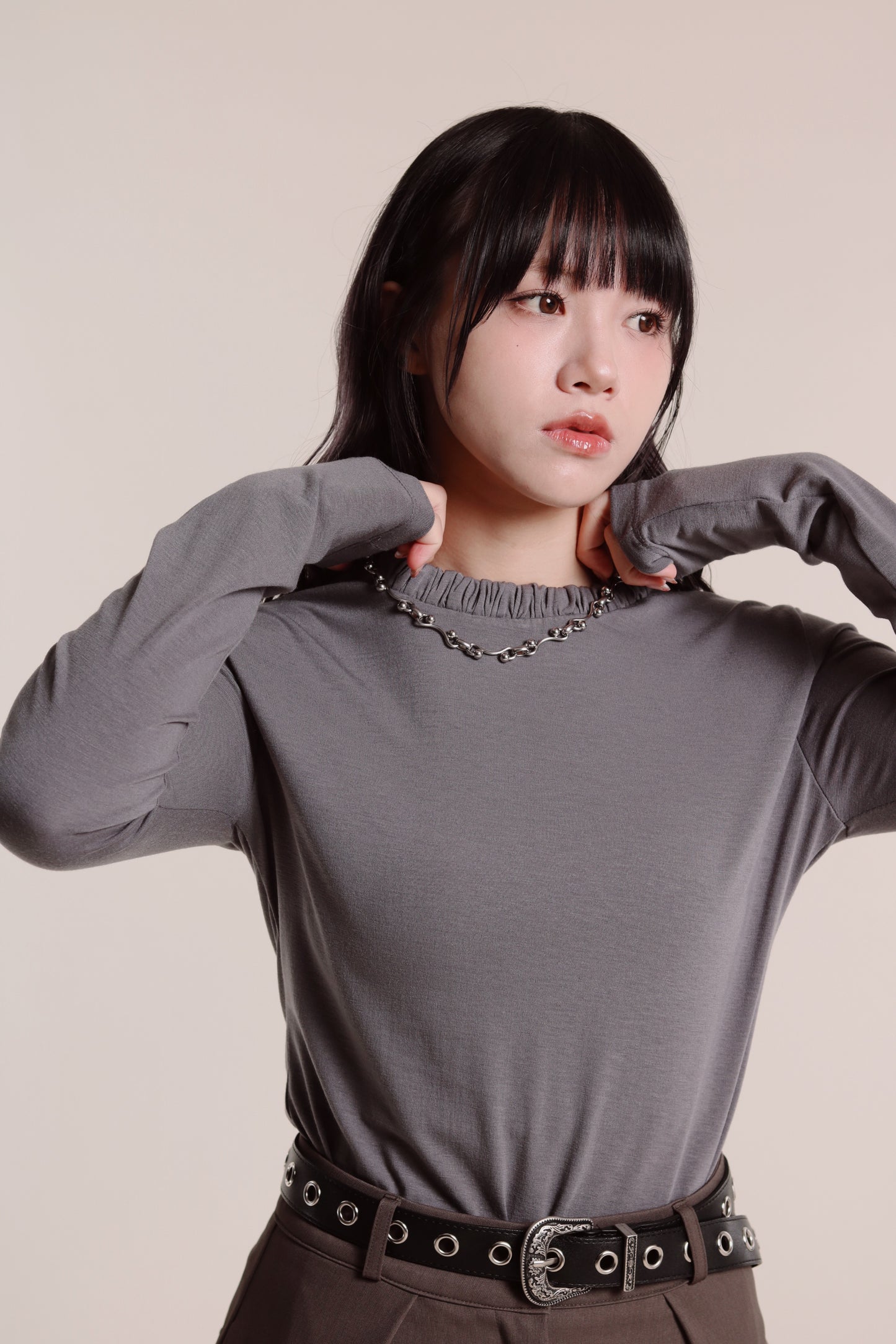 Soft Gathered Neck Top (Charcoal)
