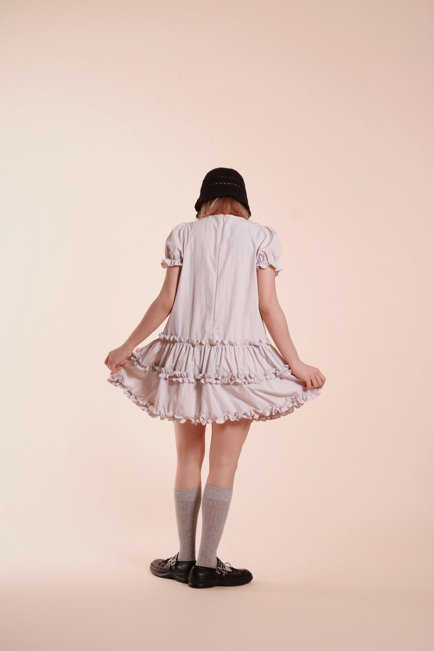 Doll Puff Sleeve Mini Dress (Grey)