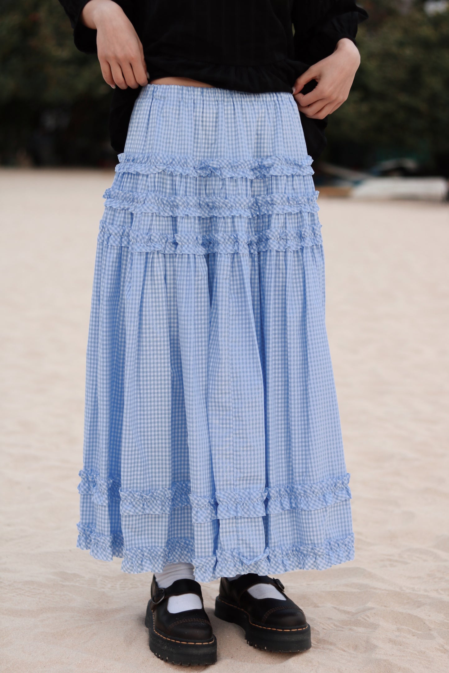 Doll Checkered Ruffle Skirt (Blue)
