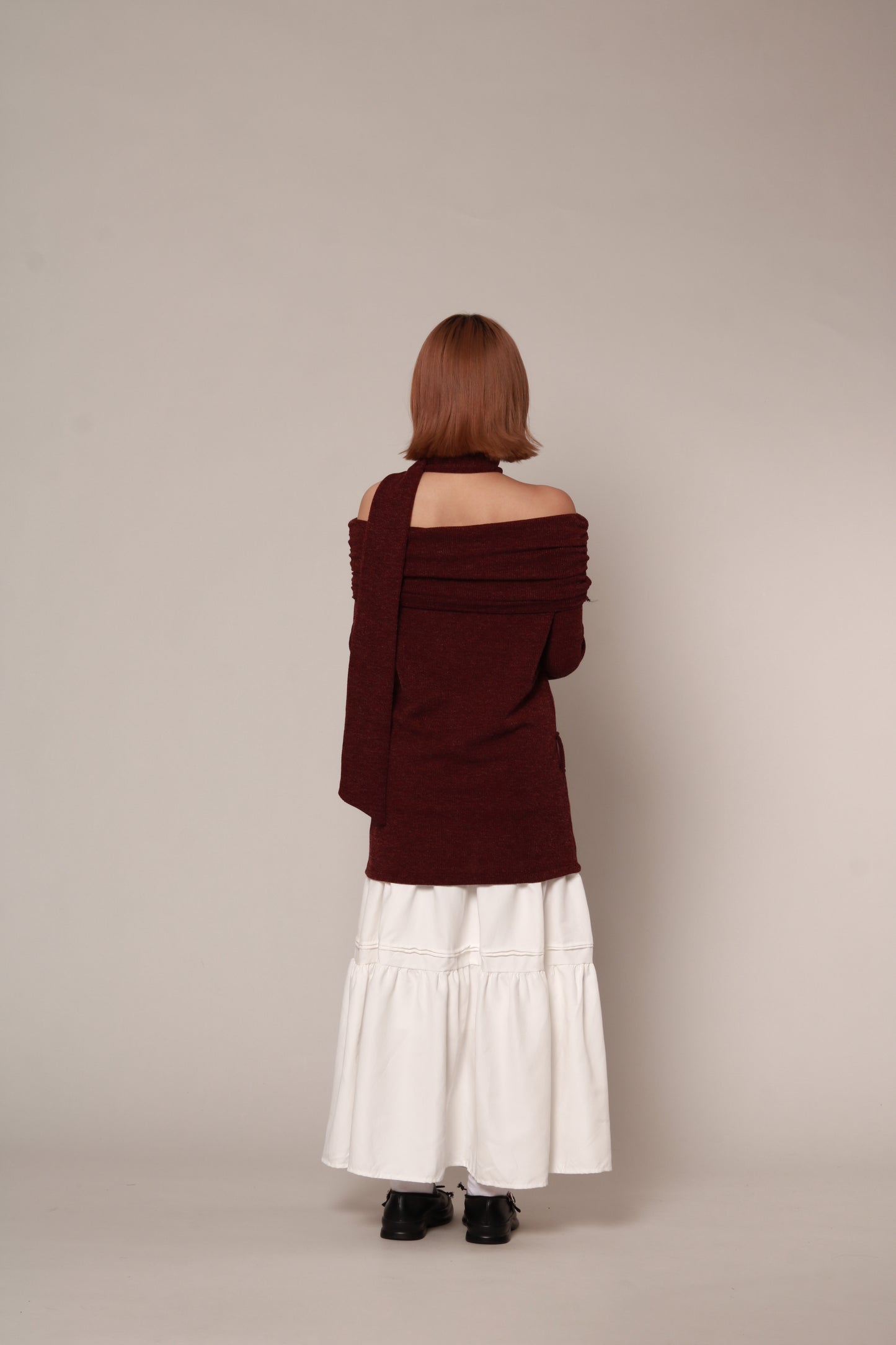 Off Shoulder Knit Top (Red)