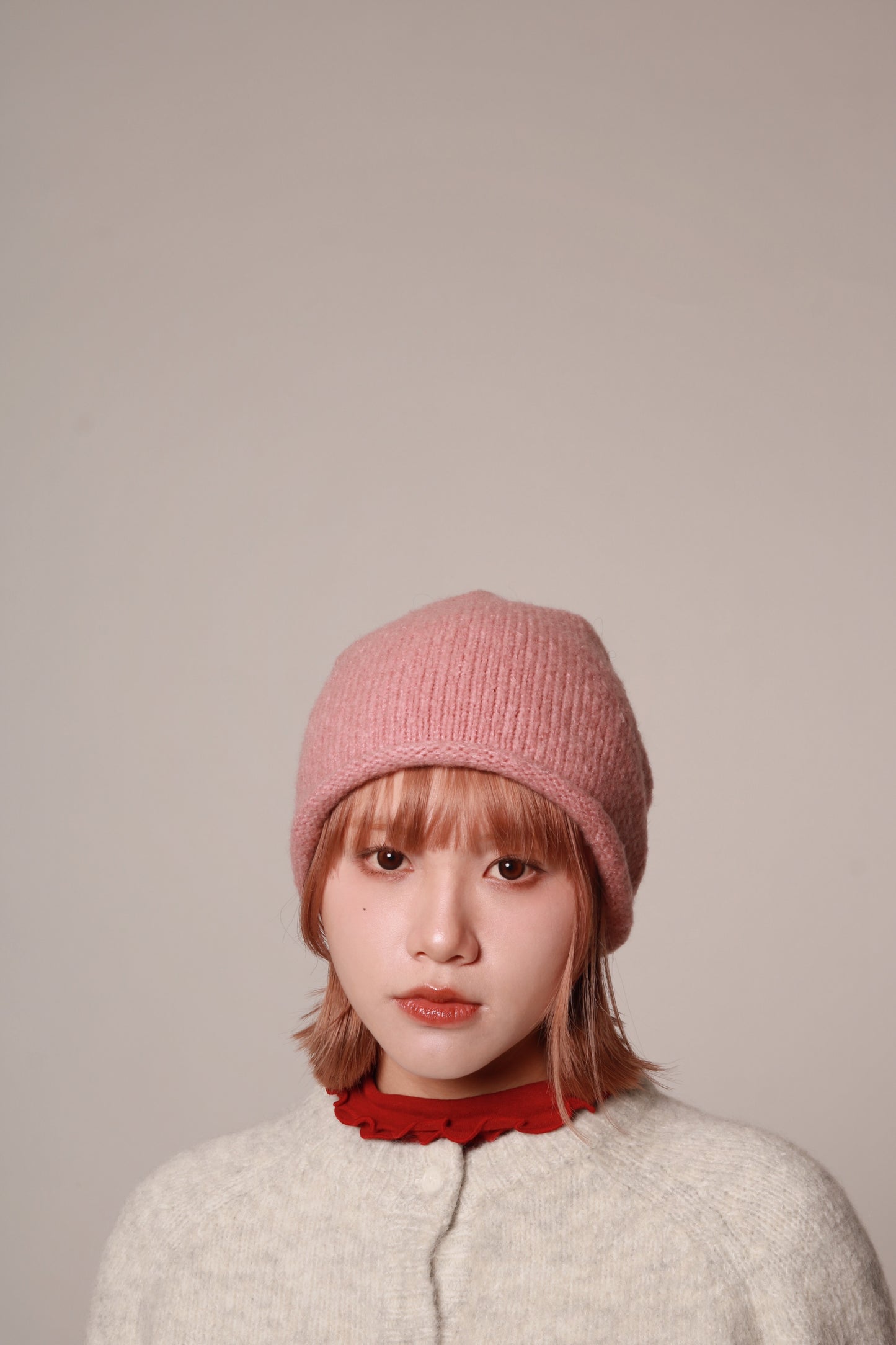 Gathered Ribbon Beanie (Beige/Black/Charcoal/Pink/Red)