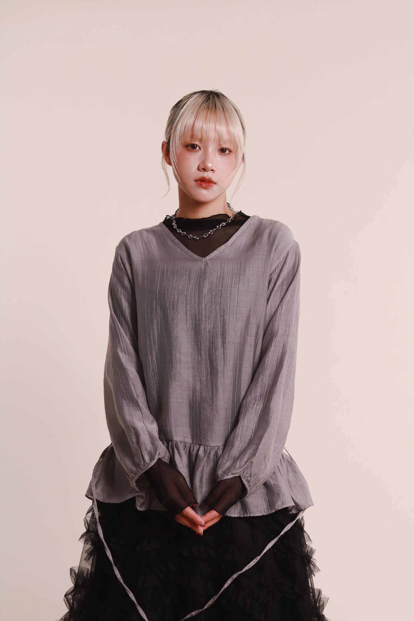Doll Ruffle Blouse (Grey)
