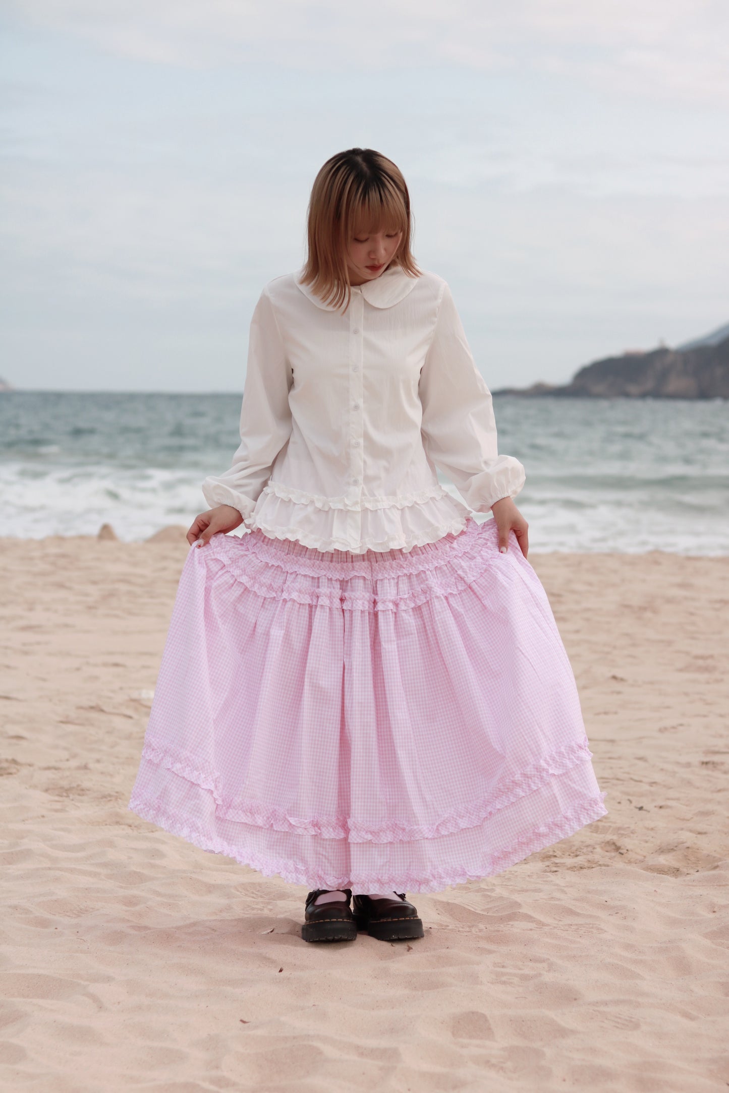 Doll Checkered Ruffle Skirt (Pink)