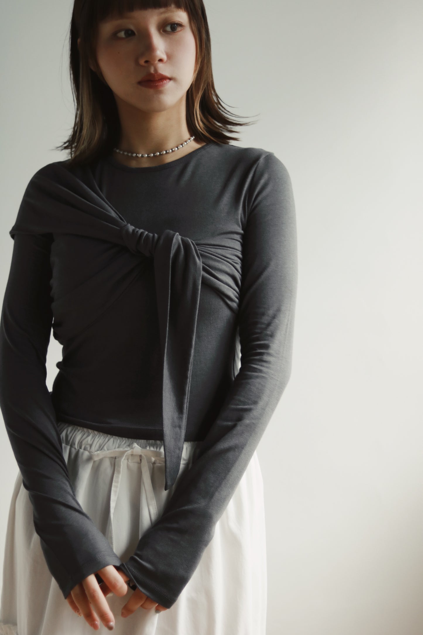 Gathered Long Tee (Charcoal)