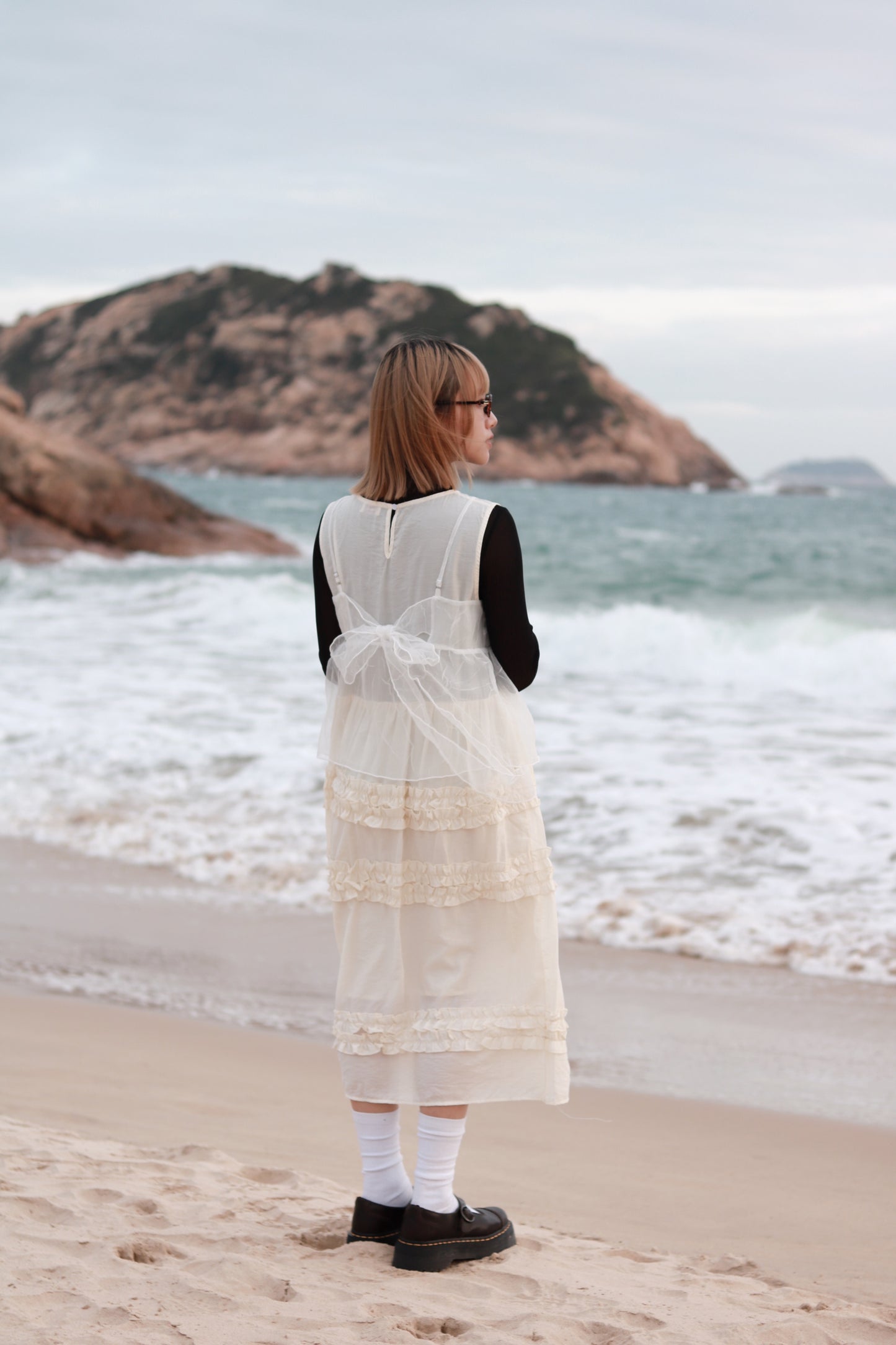 Doll Ribbon Sleeveless Top (White)