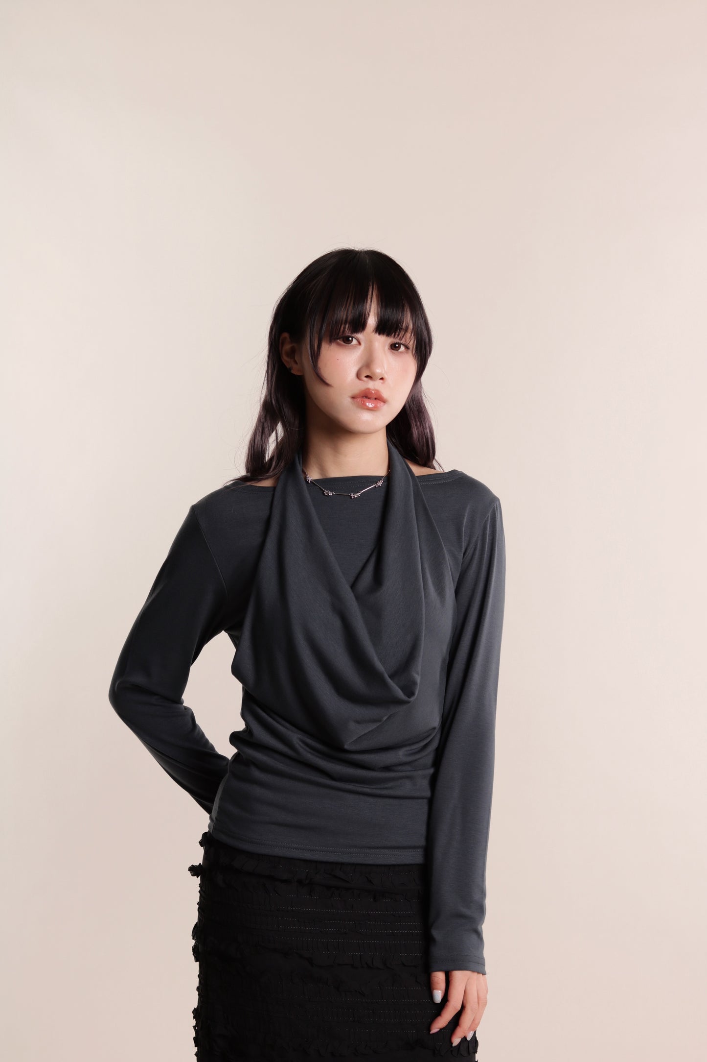 Grace Layered Drape Top (Charcoal)
