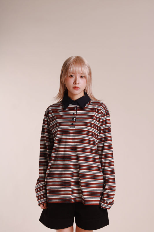 Striped Polo Top (Wine)
